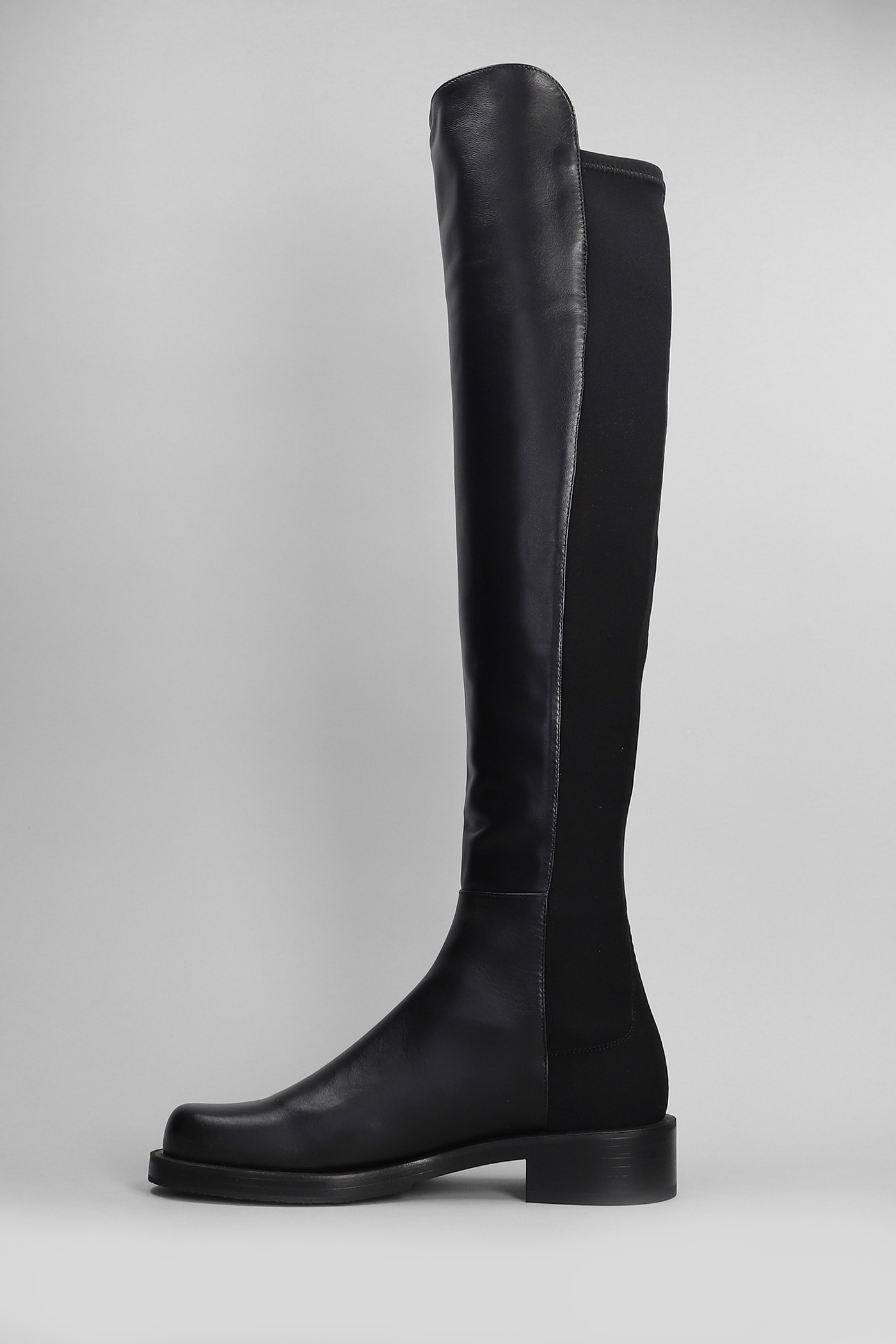 Shop Stuart Weitzman 5050 Bold Low Heels Boots In Black Leather