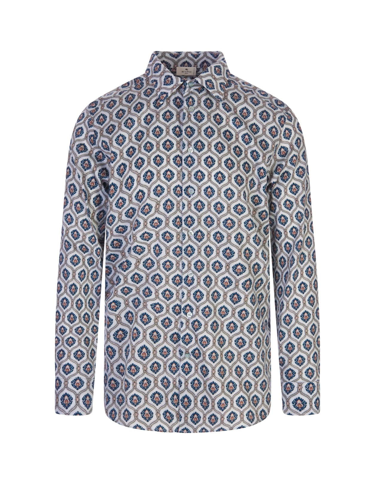 Shop Etro White Shirt With Blue Tie Pattern