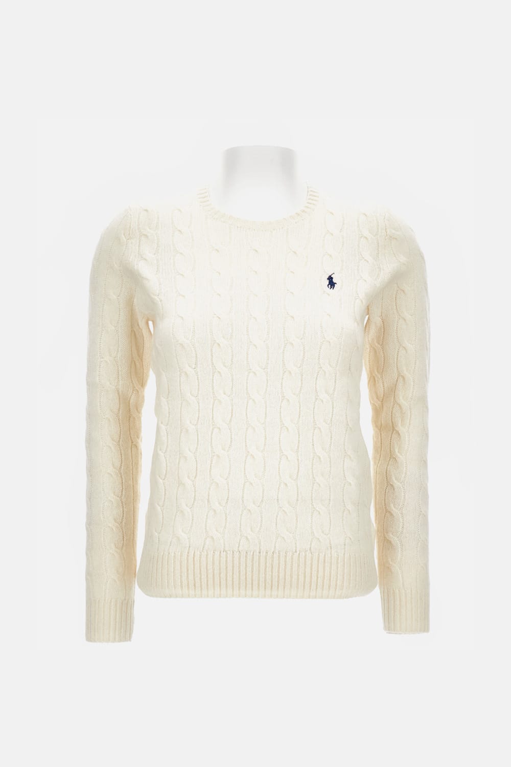 Polo Ralph Lauren Classic Cable Knit Sweater With Round Neckline And Ribbed Details In Neutral