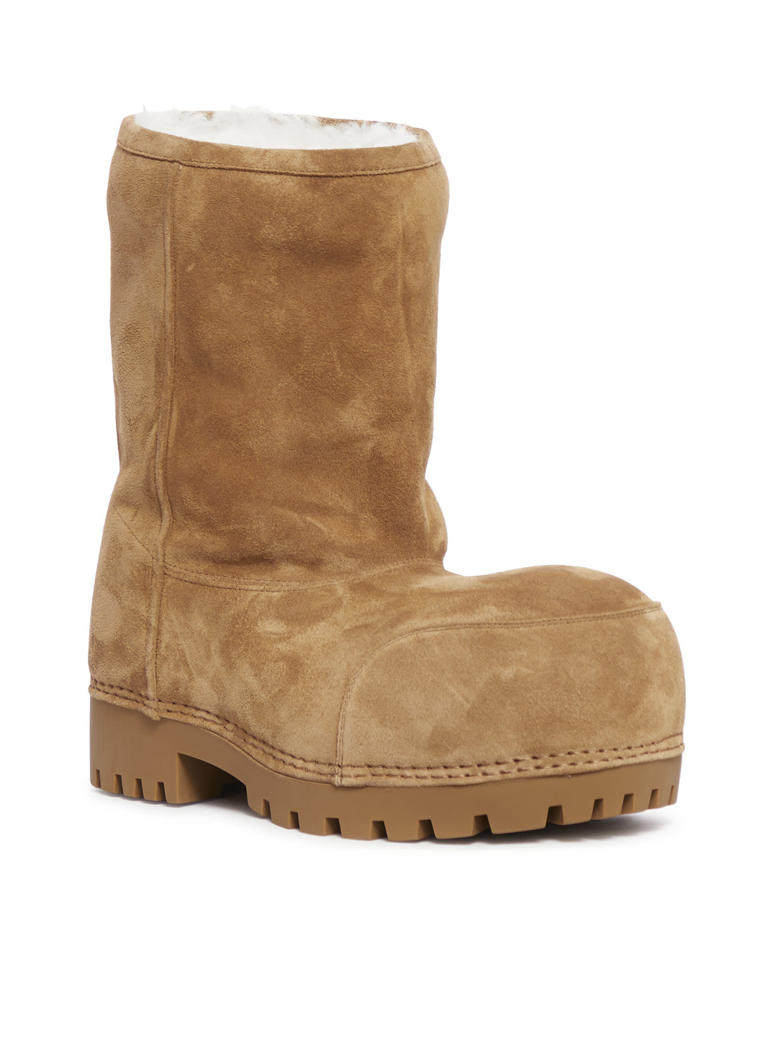 Shop Balenciaga Alaska Fur Oversized High Boots In Brown White