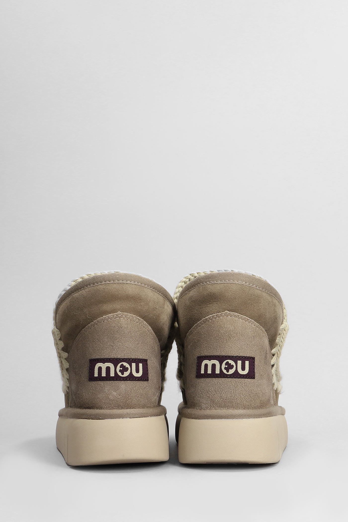 Shop Mou Eskimo Bounce Low Heels Ankle Boots In Grey Suede