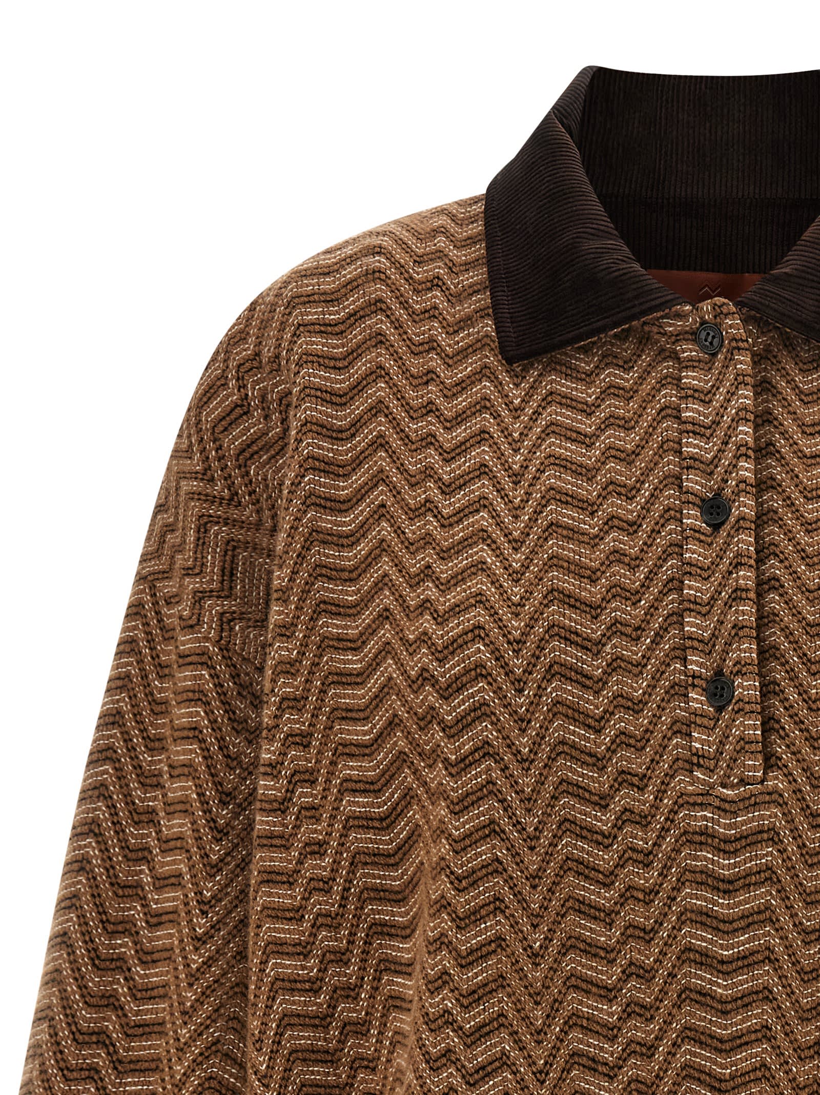 Missoni Chevron Pattern Long Sleeve Collared Sweater In Brown