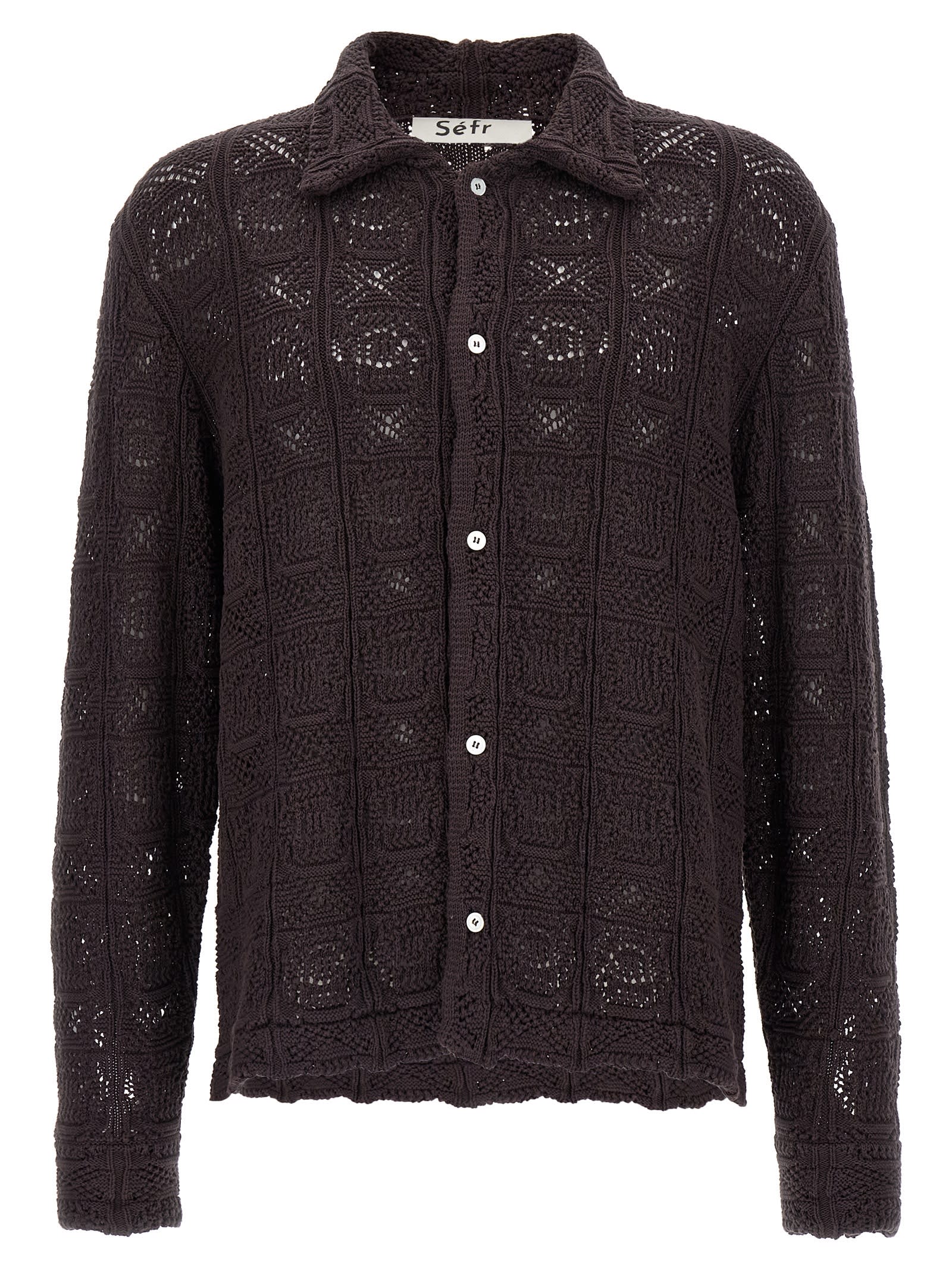 Séfr Myles Brown Knitted Cotton Shirt In Brown