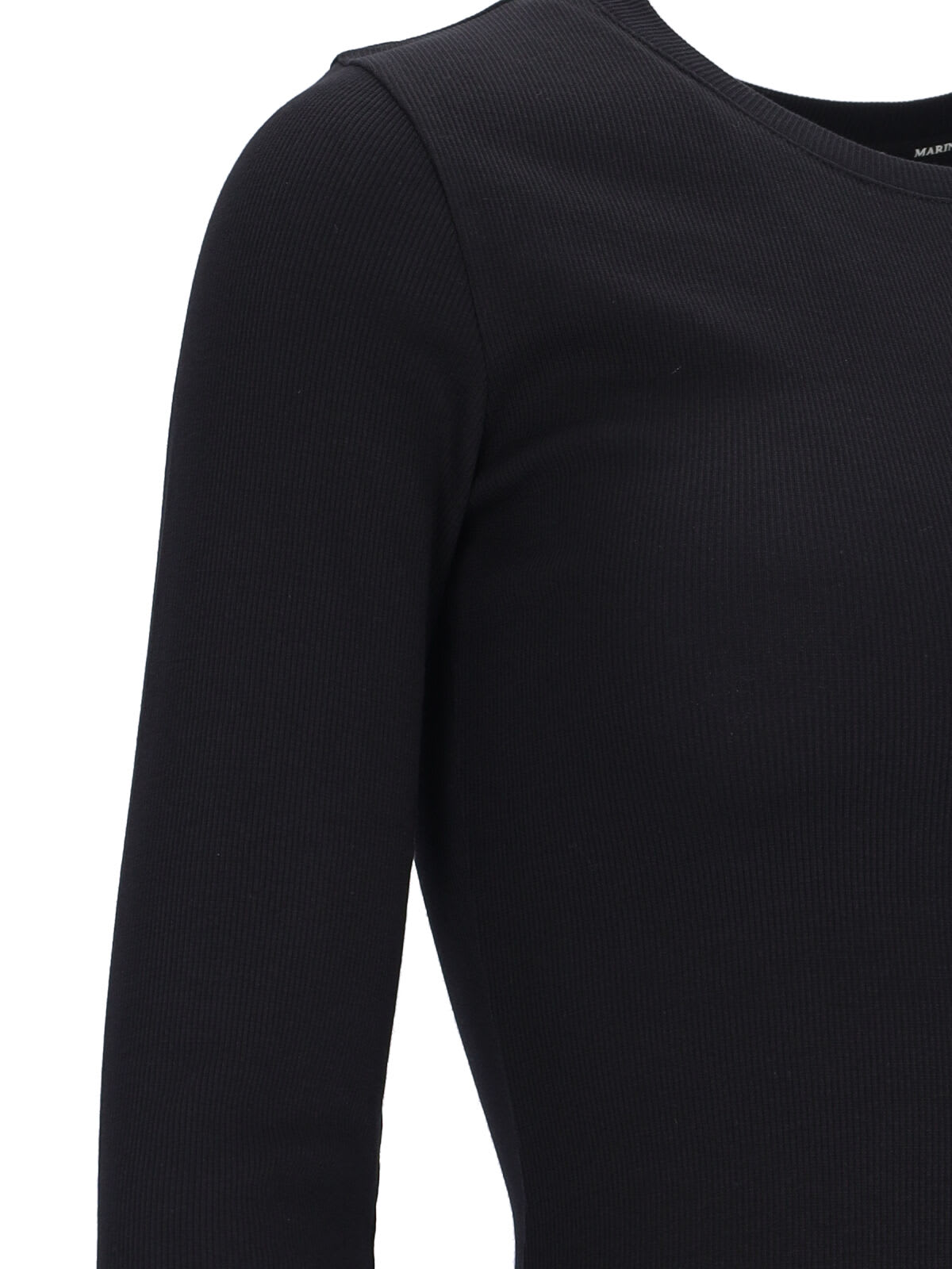 Marine Serre Fitted Black Mini Dress With Long Sleeves And Round Neckline In Black