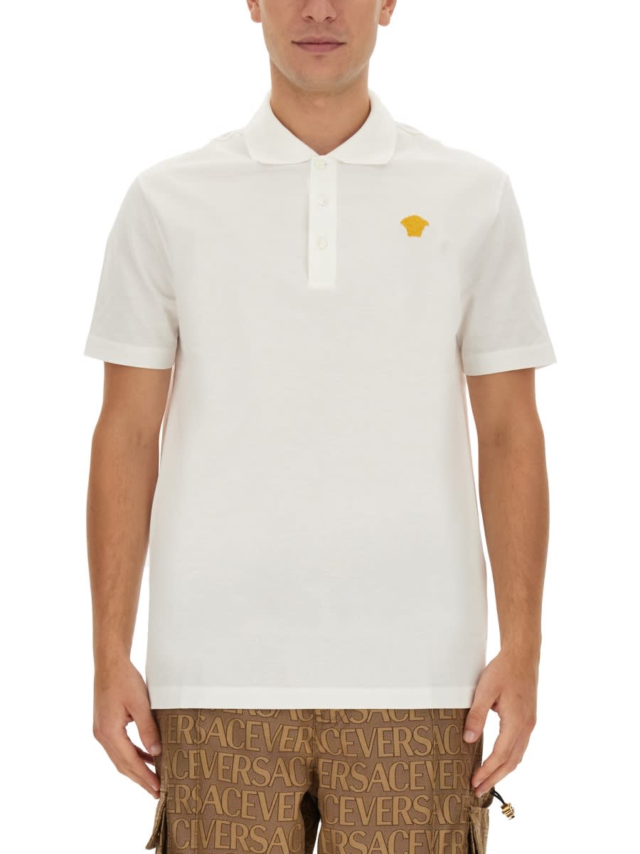 Shop Versace Polo With Logo In White