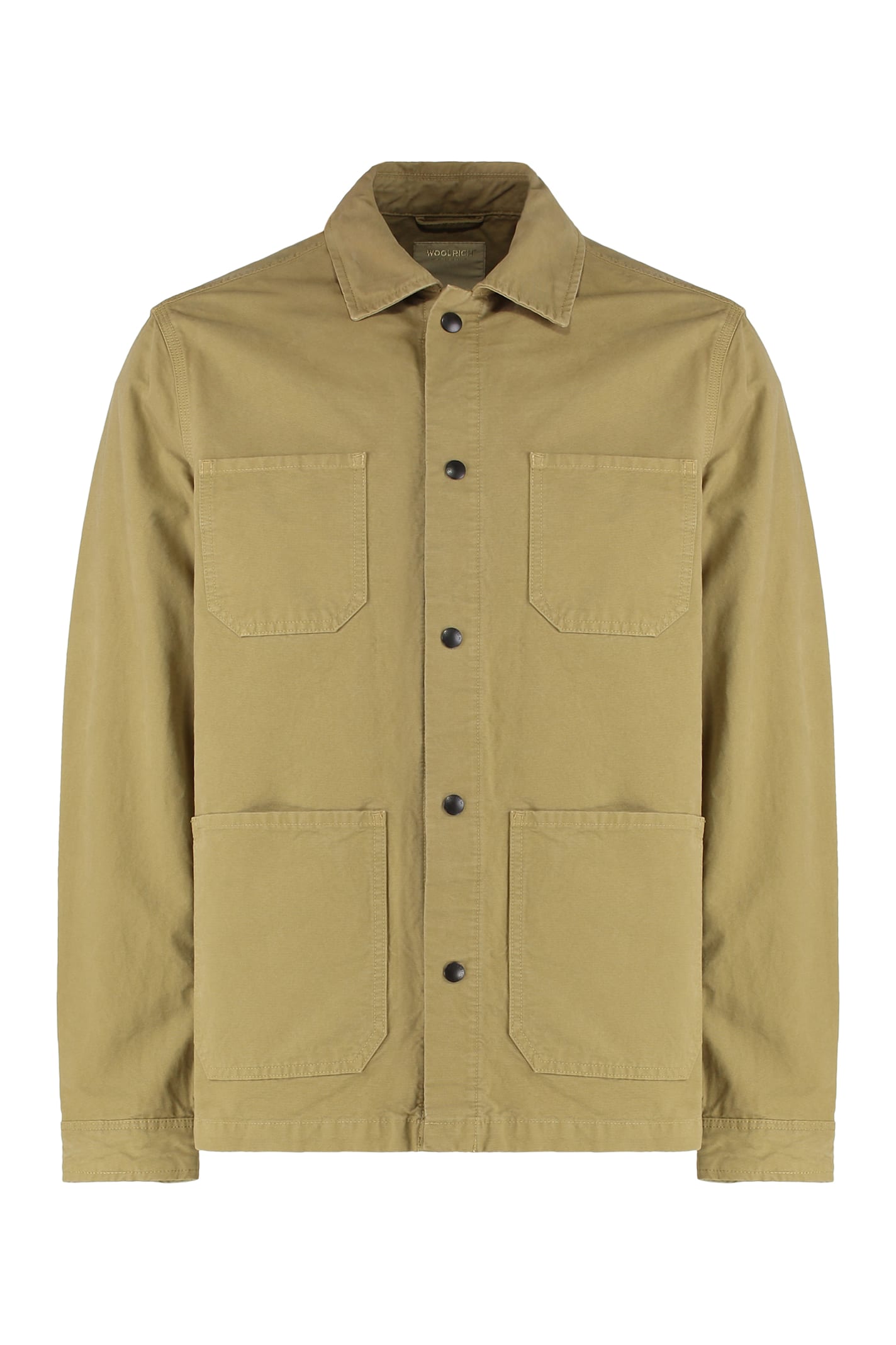 Woolrich Cotton Overshirt With Four Front Pockets In Green