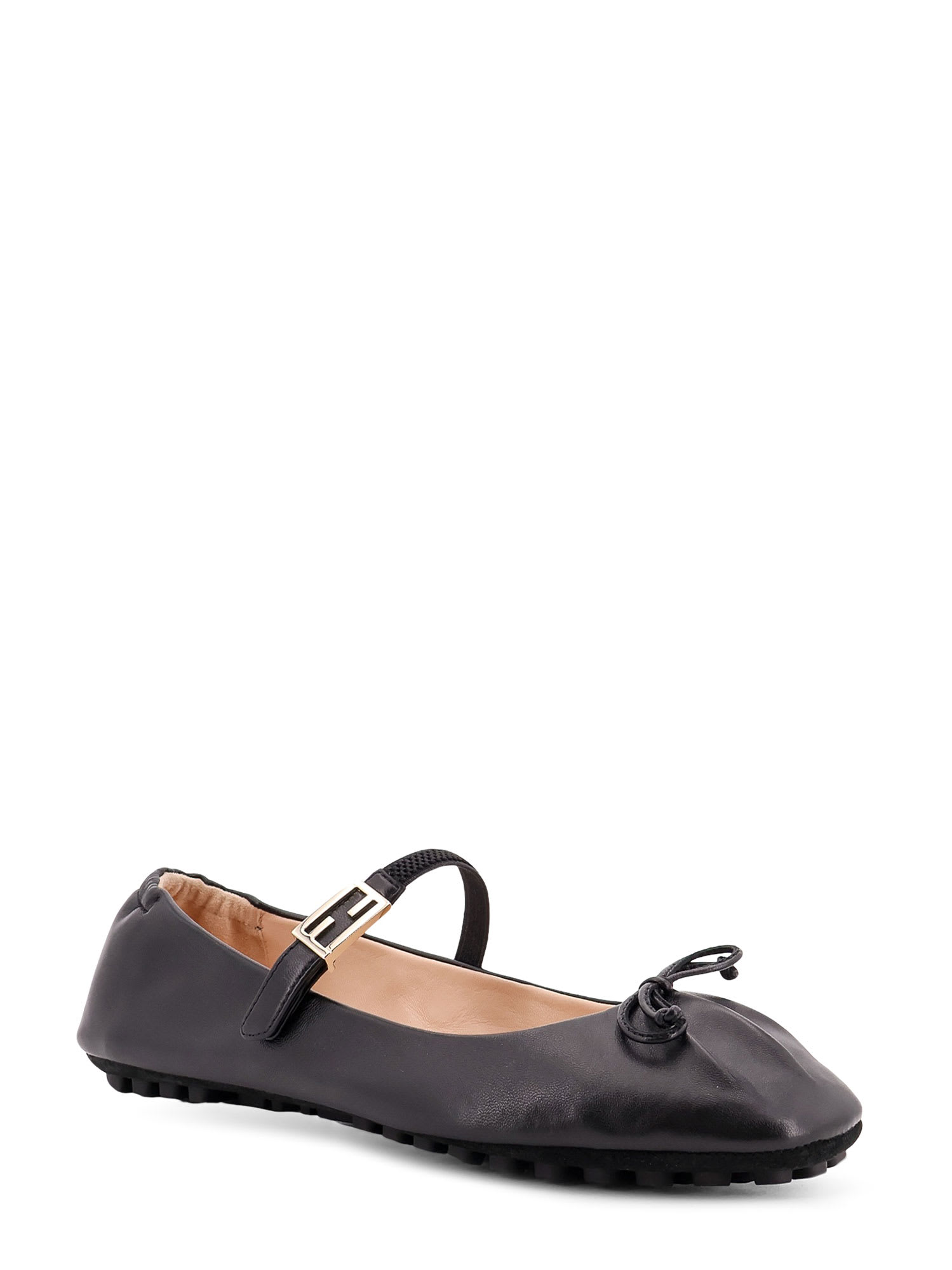 Fendi Black Nappa Leather Baguette Ballet Flats In Black