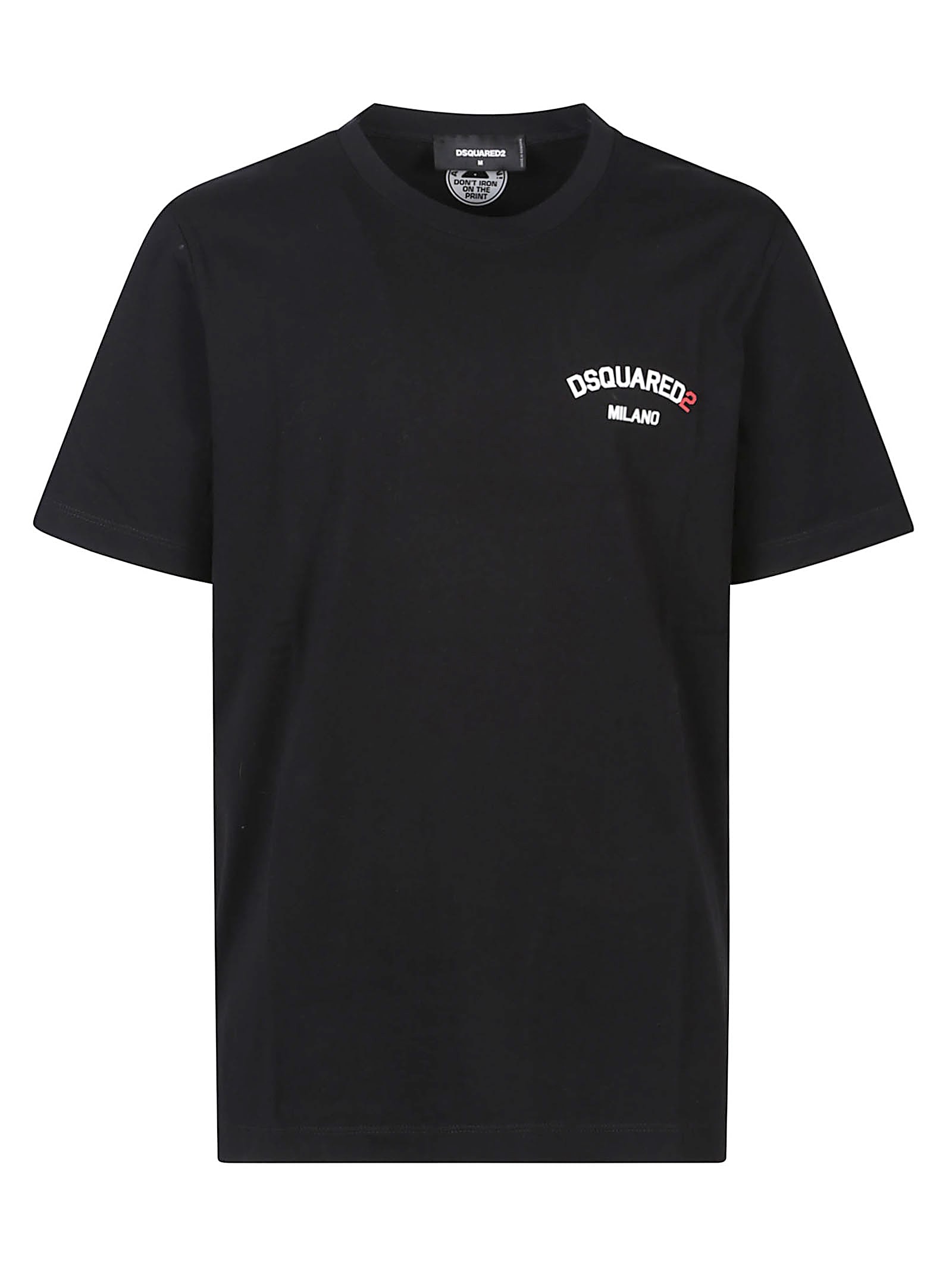 Dsquared2 Men Black Crew-neck T-shirt With Logo On The Front In Cotton Man In Black