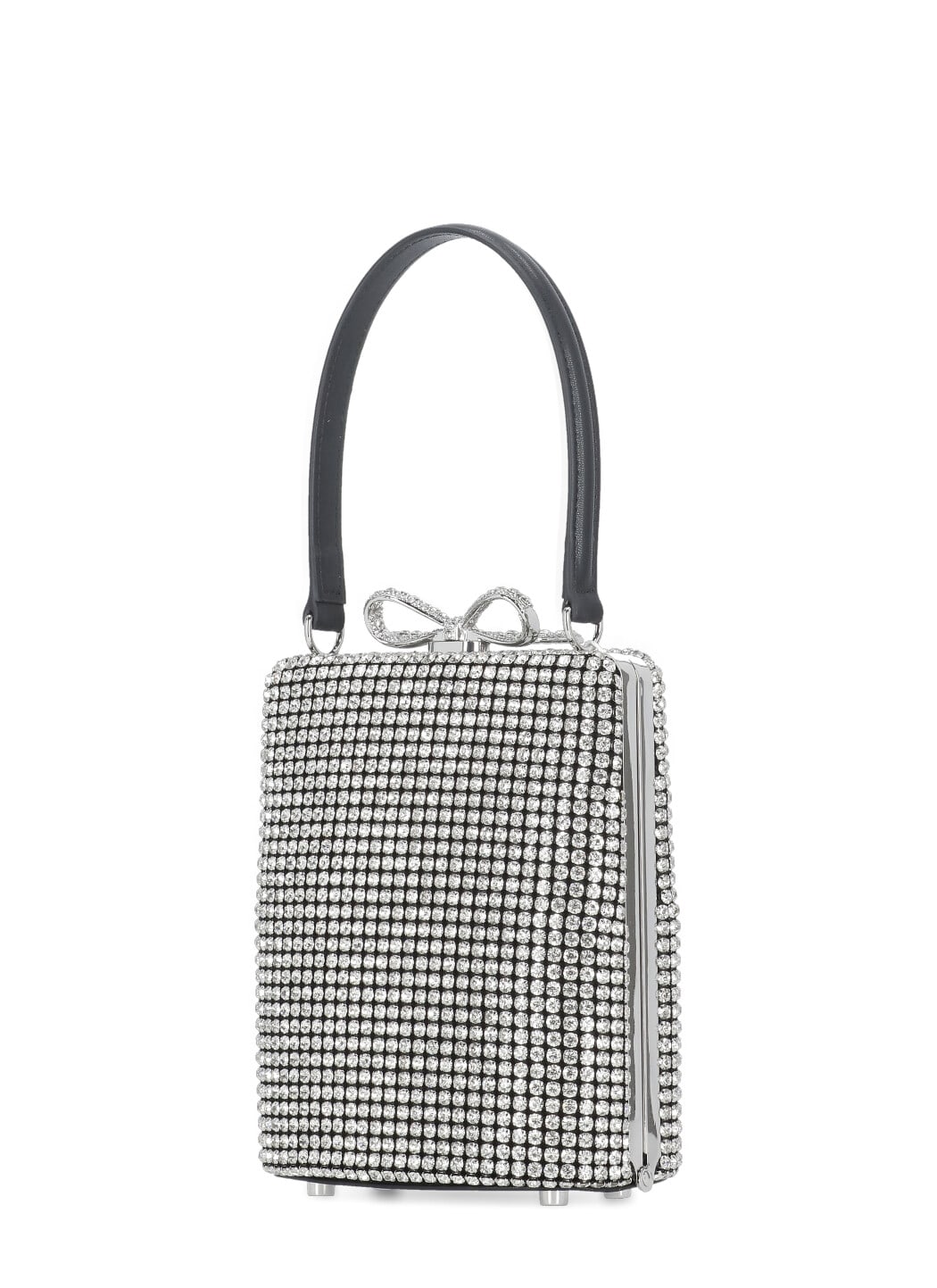 Self-portrait Crystal-embellished Fishnet Top Handle Bag In Gray