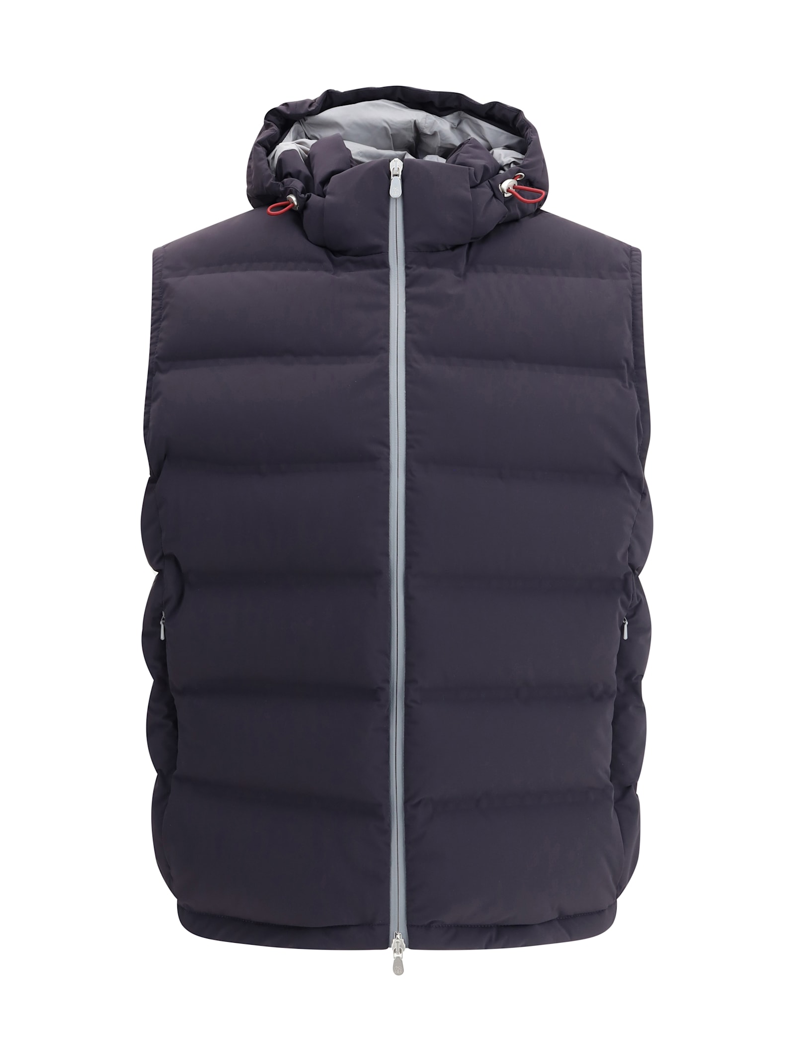 Brunello Cucinelli Hooded Design Quilted Down Vest In Blue