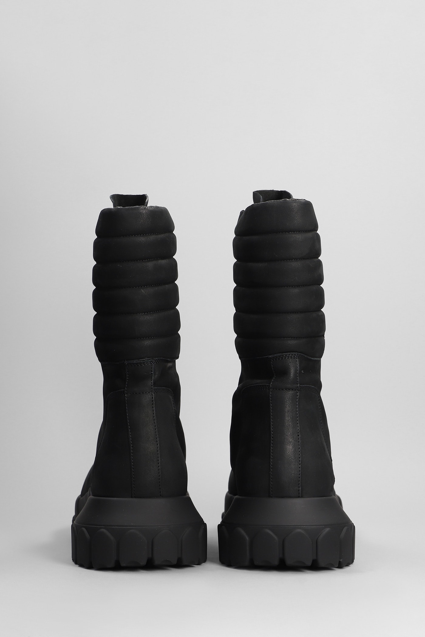 Rick Owens Moto Turbo Tractor Combat Boots In Black Leather In Black