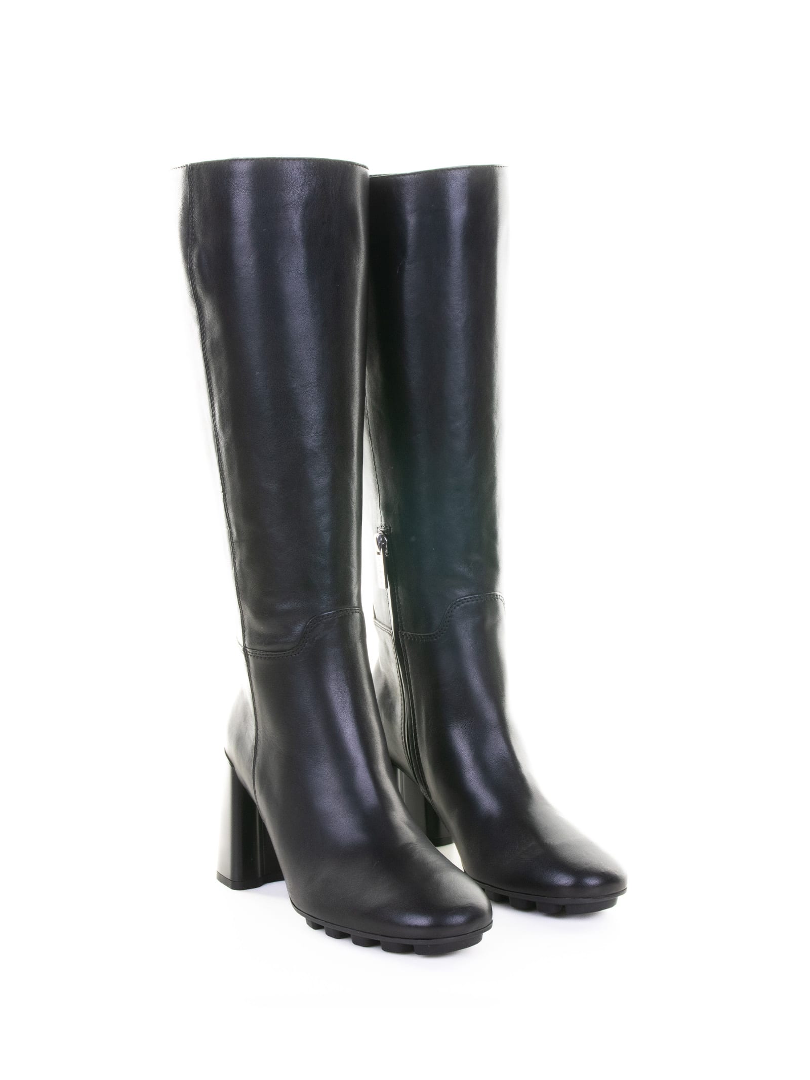 Hogan Block-heel Leather Boots In Black