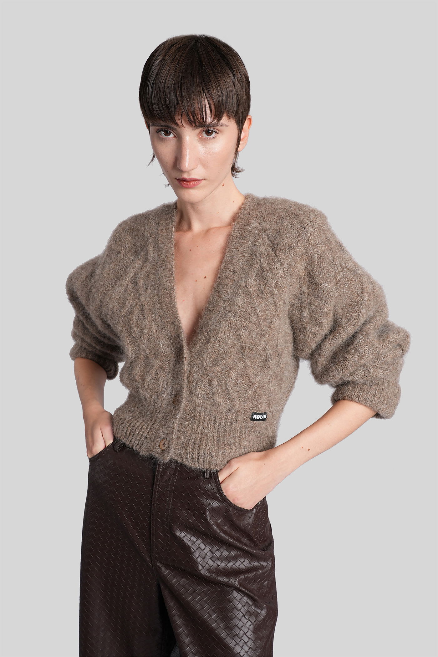 Rotate Birger Christensen Cardigan In Taupe Wool In Gray