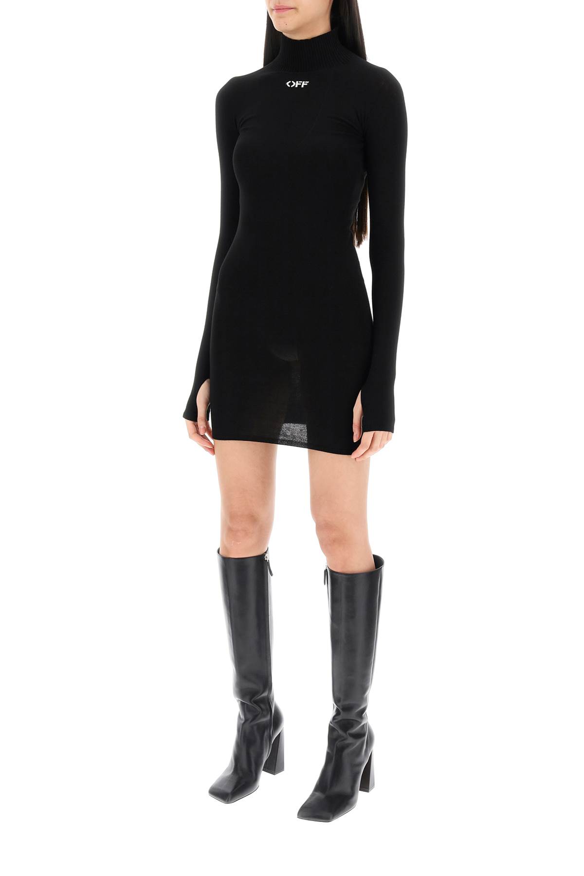 Shop Off-white Knitted Mini Dress With Off Logo In Black/white