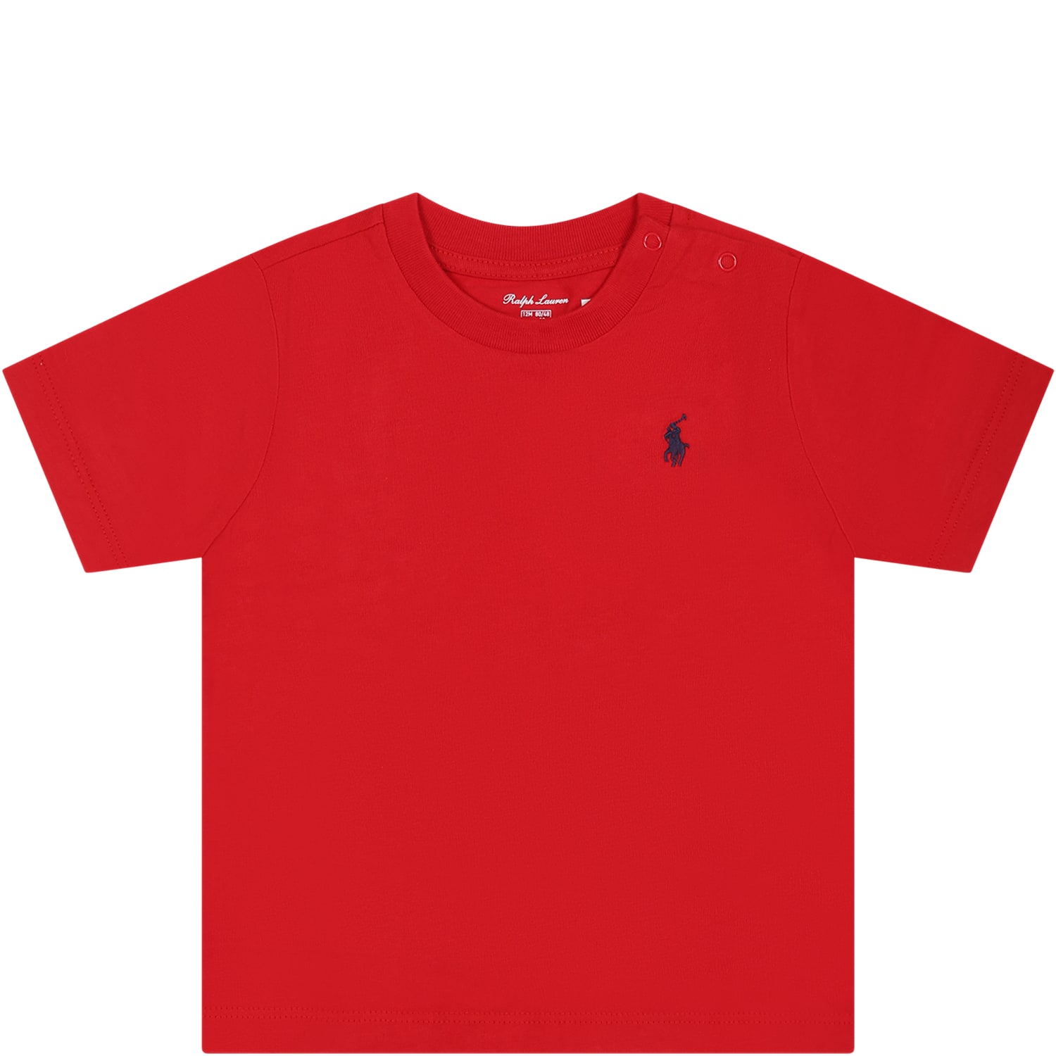 RALPH LAUREN RED T-SHIRT FOR BABY BOY WITH LOGO