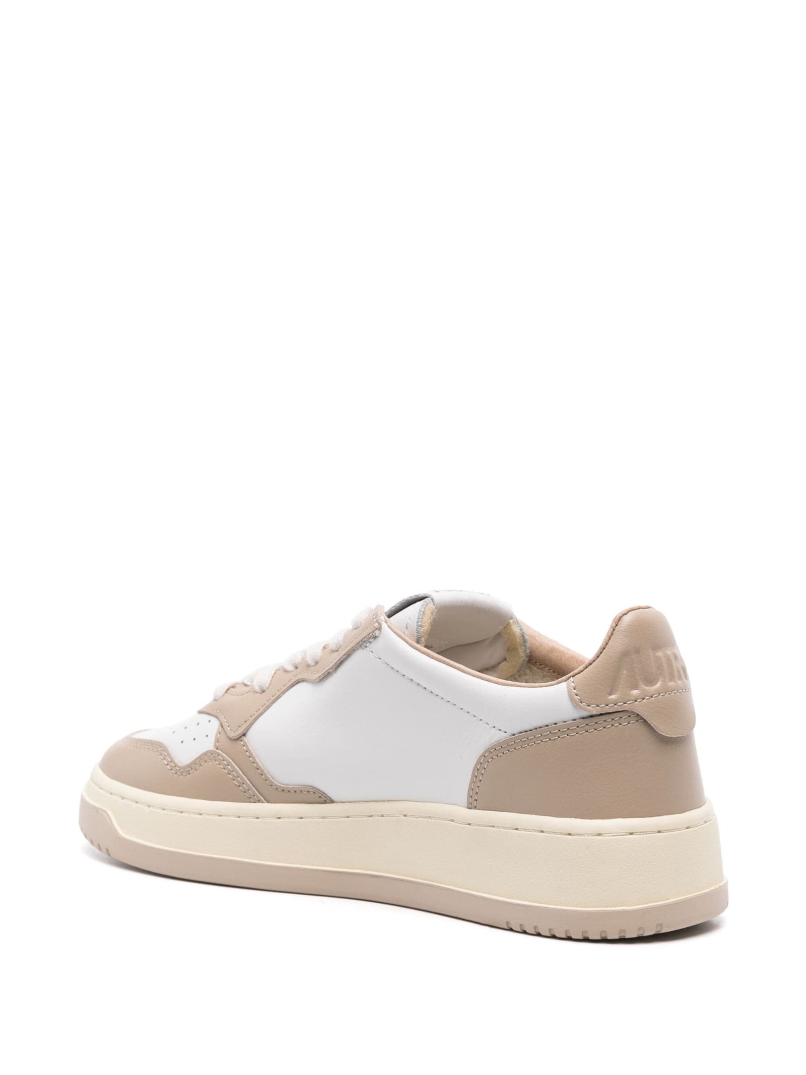 Shop Autry White And Pepper Leather Medalist Low Sneakers In Brown