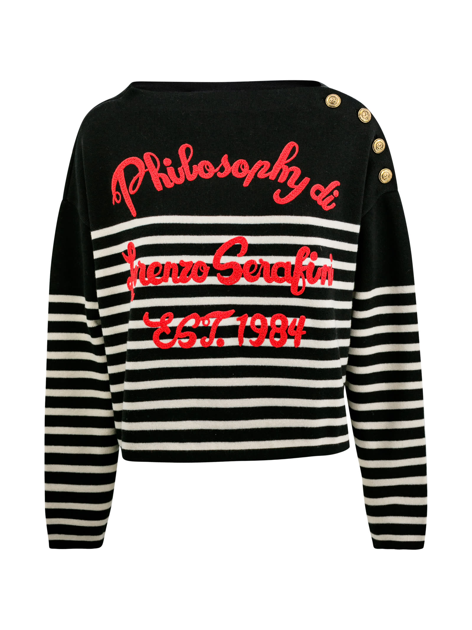 Shop Philosophy Di Lorenzo Serafini Striped Sweater With Button Insert In Black