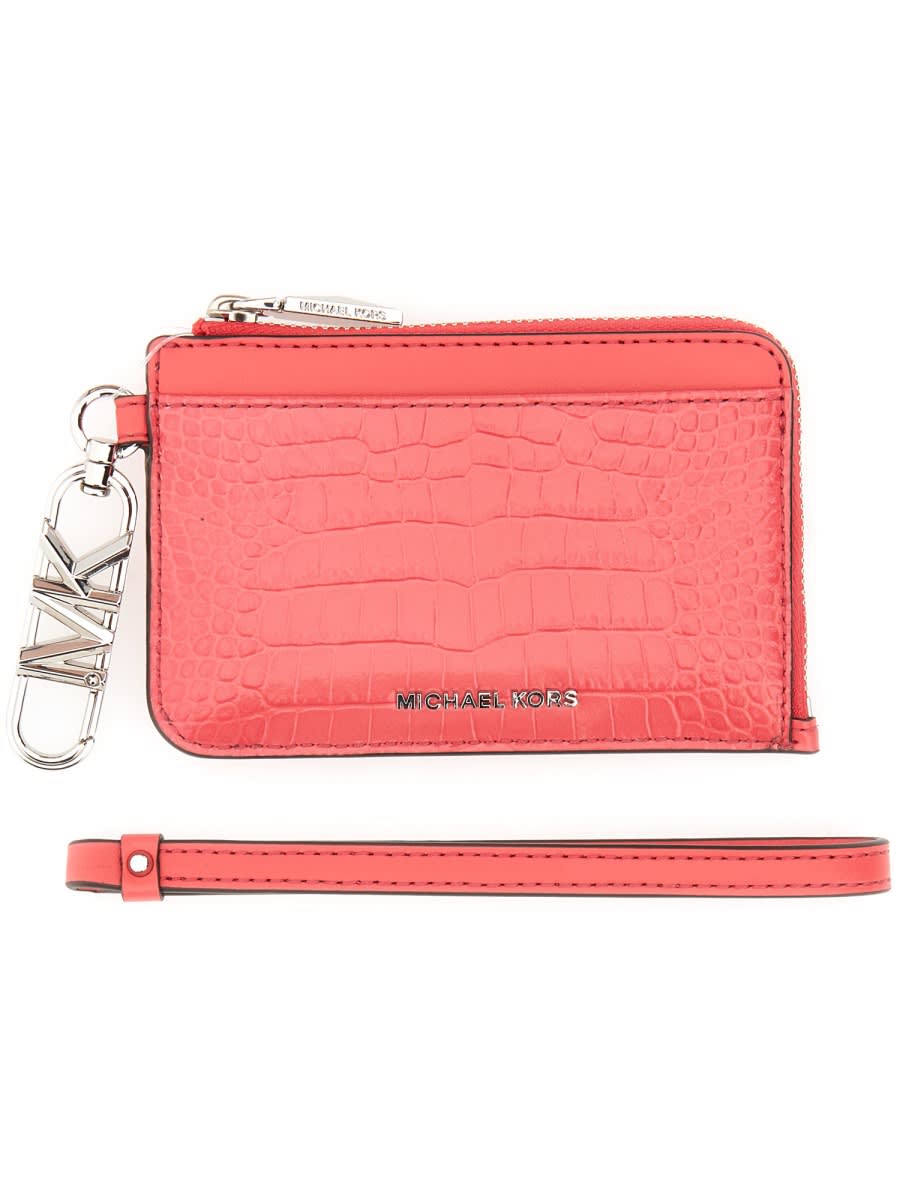 Michael Kors Leather Credit Card Holder In Fuchsia