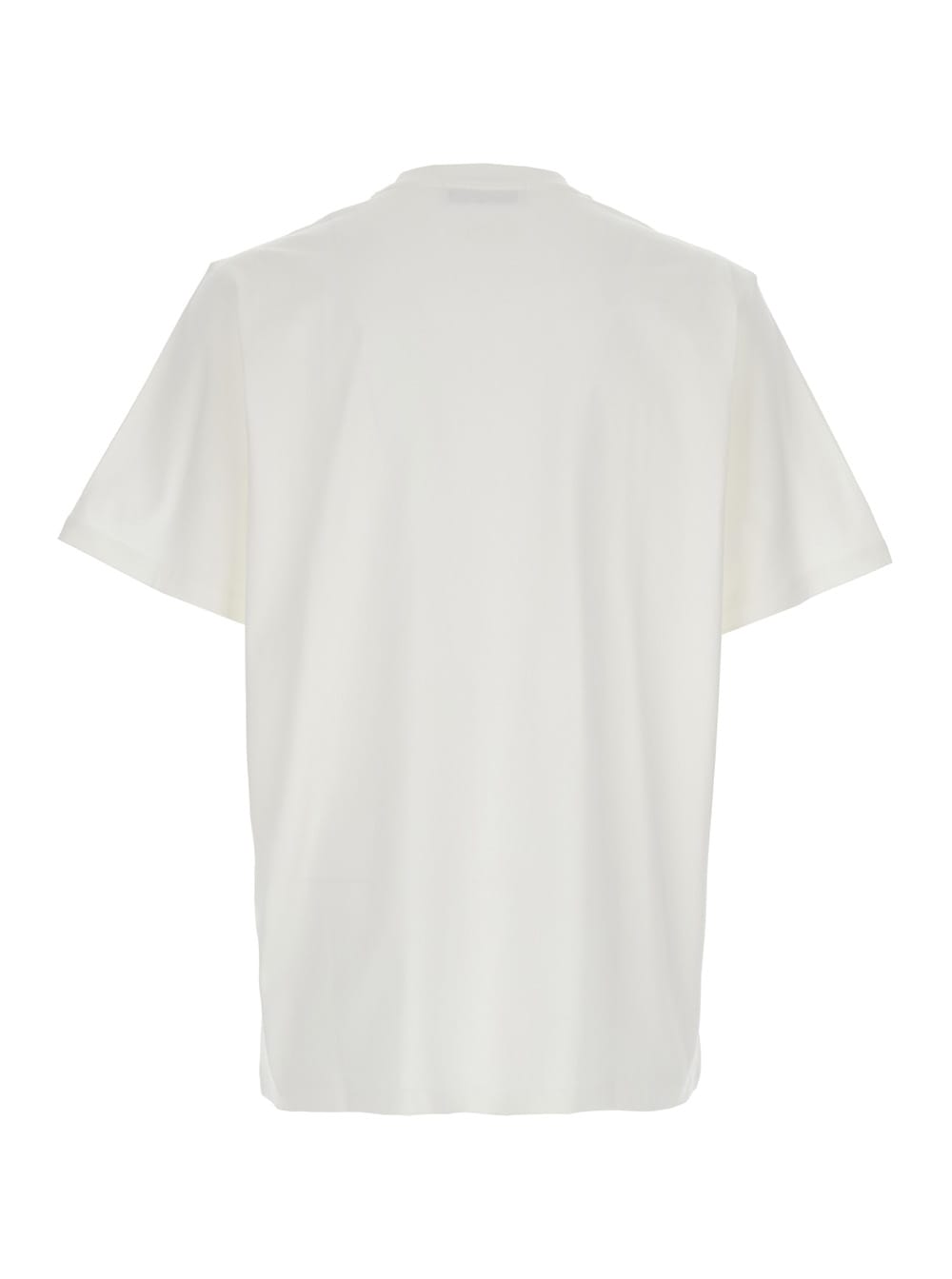 Msgm White Crewneck T-shirt With Print On The Front In Cotton Man In White