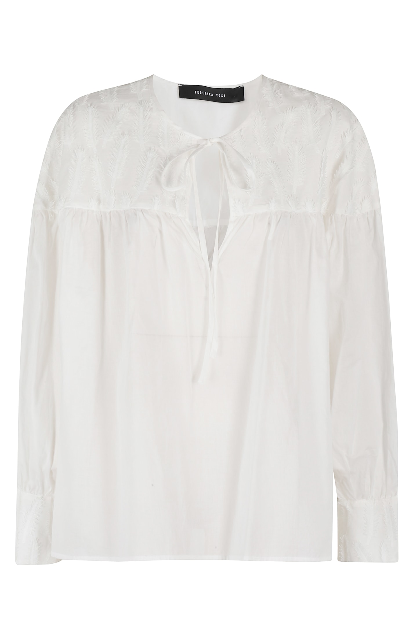 Federica Tosi Leaf-embroidered Blouse With Drawstring Detail
