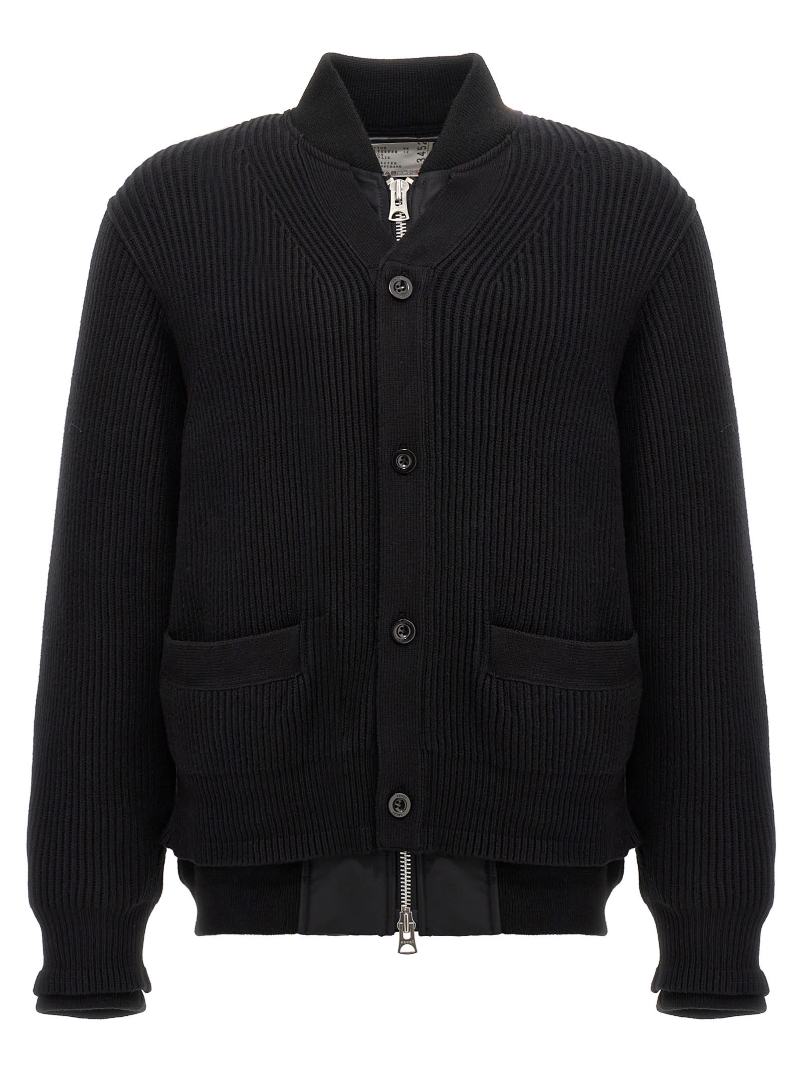 Shop Sacai Nylon Insert Cardigan In Black