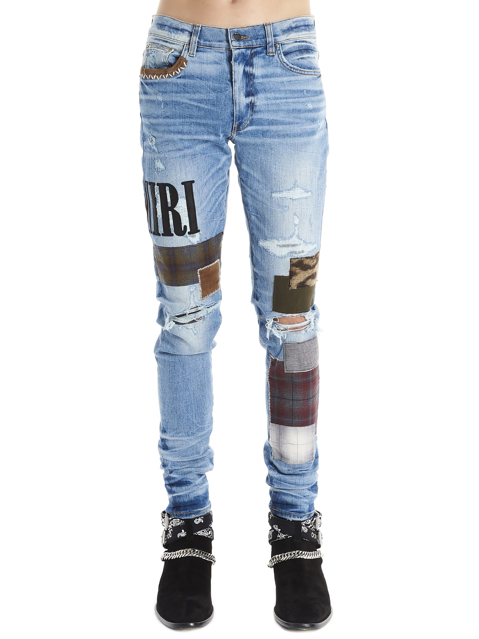 Amiri Grunge Patch Jeans Medium Crafted Indigo In Blue | ModeSens