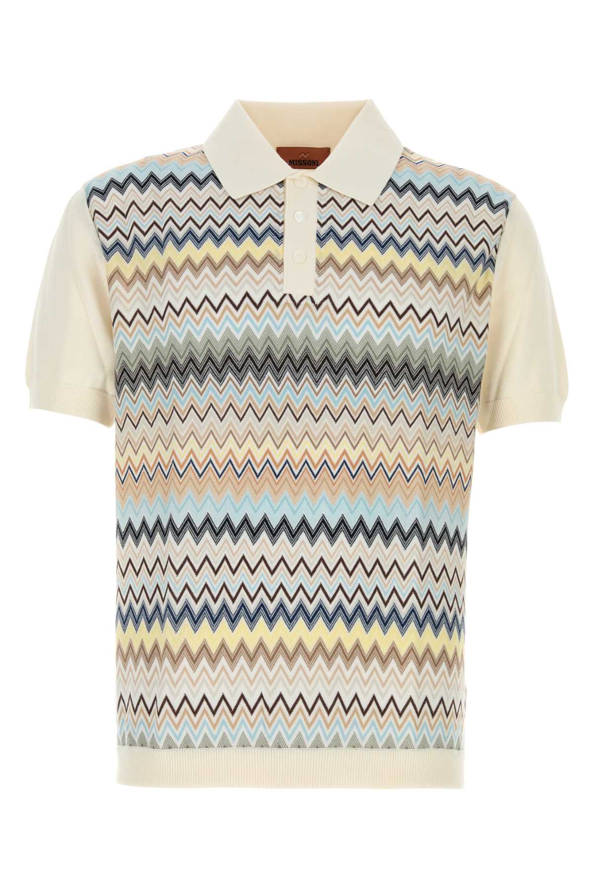 Missoni Ivory Cotton Polo Shirt In Multicolorwithwhite