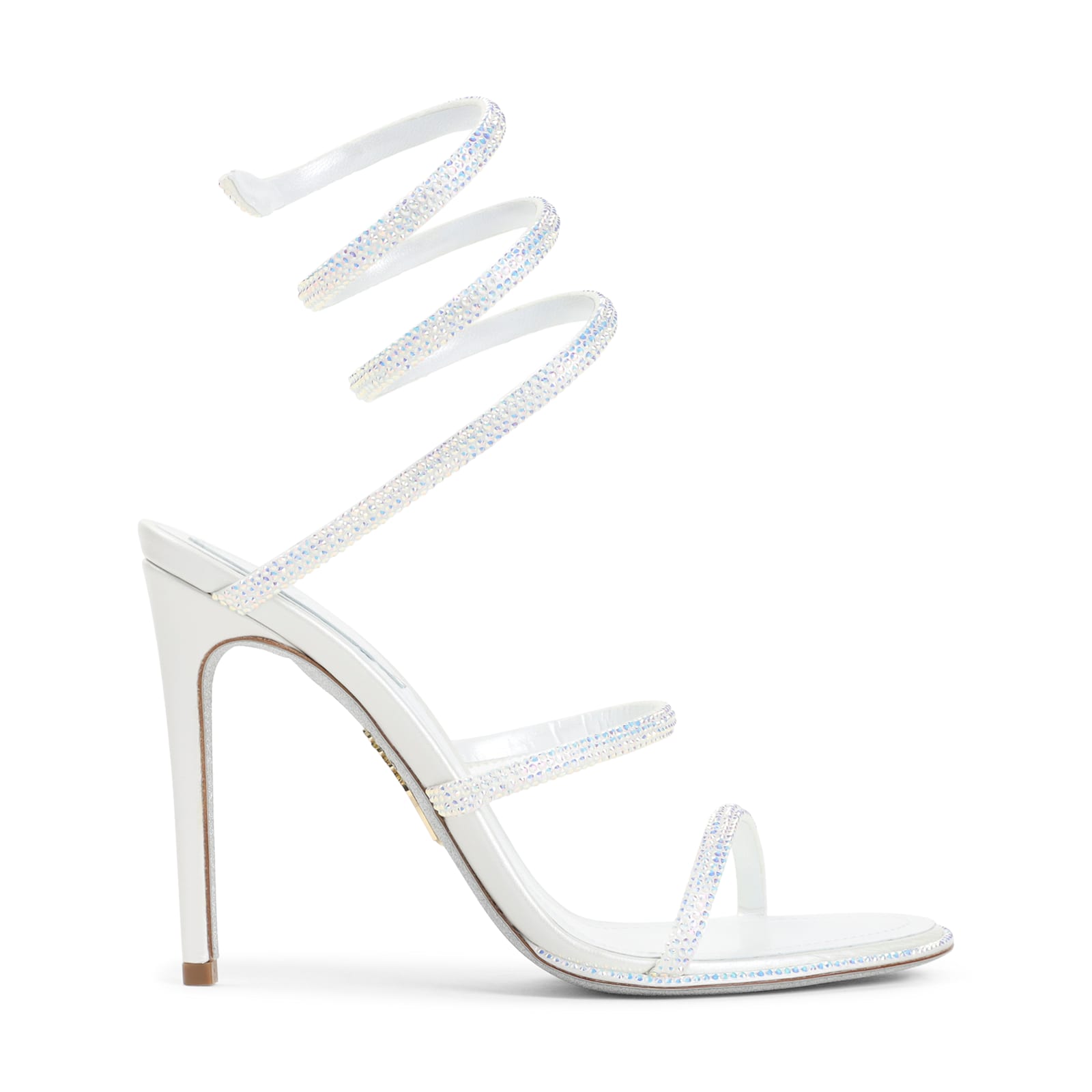 René Caovilla Ivory Leather Sandals With Striking Crystal-embellished Ankle Strap In White