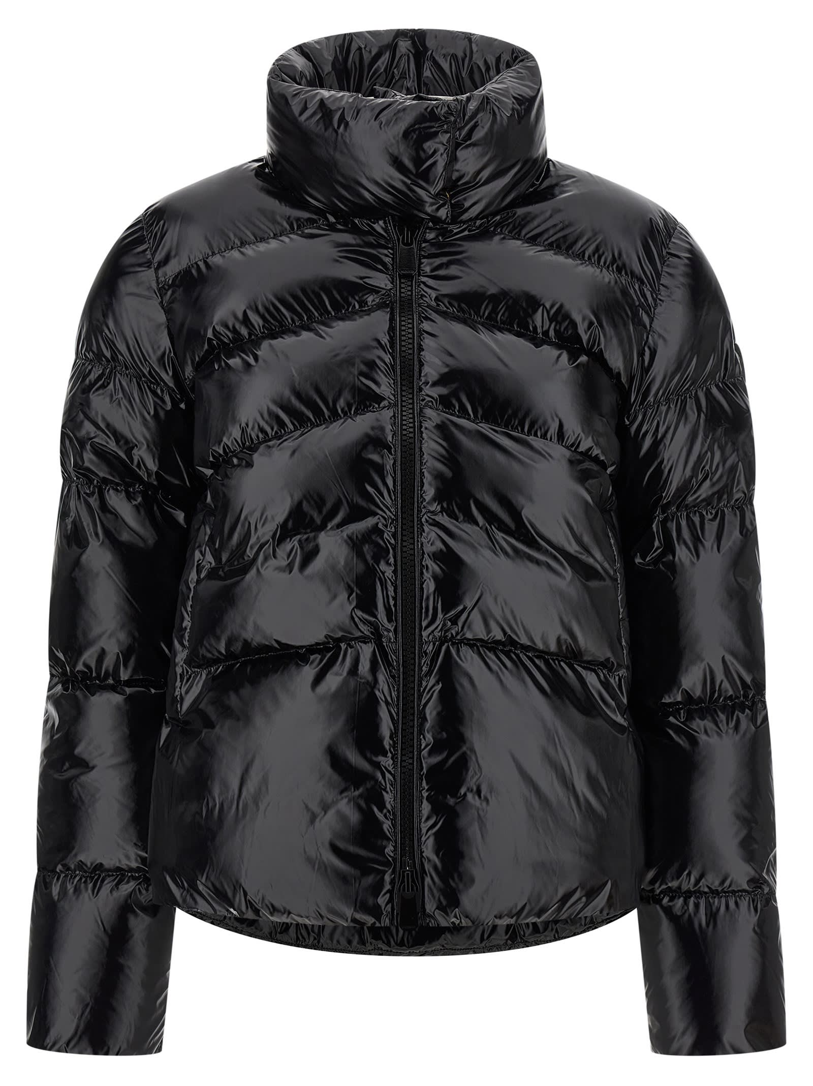 Pinko Cropped Black Down Coat With Glossy Finish And High Collar In Black
