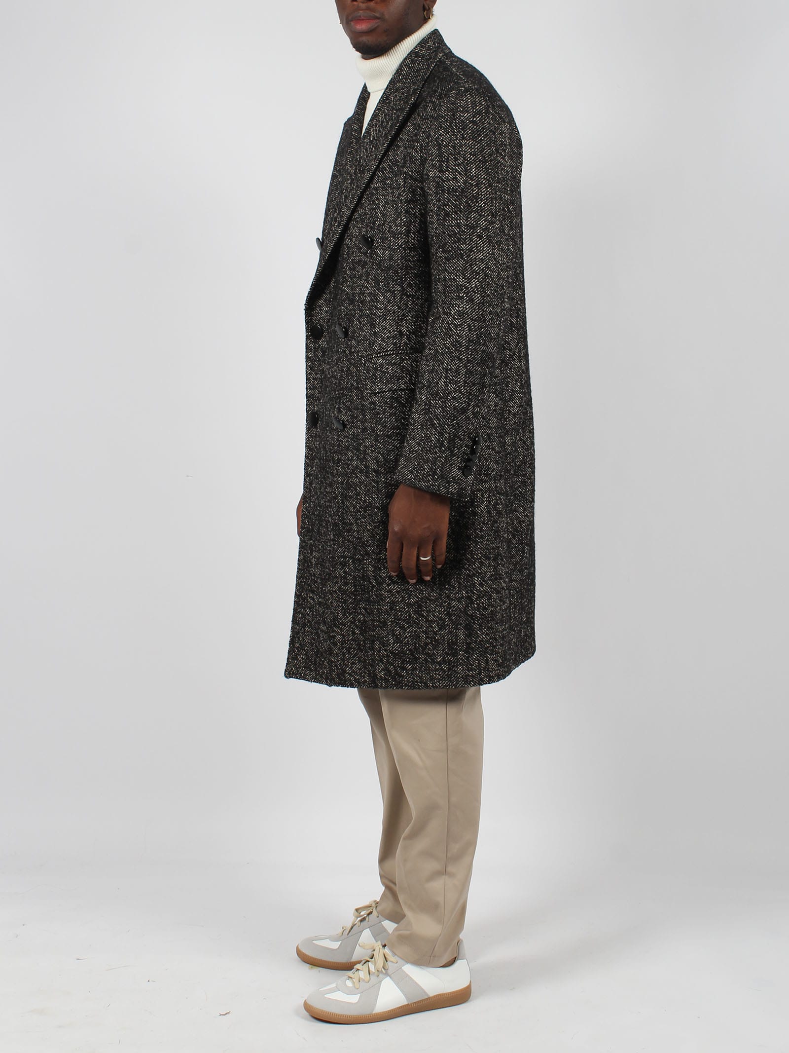 Shop Tagliatore Tweed Coat In Black