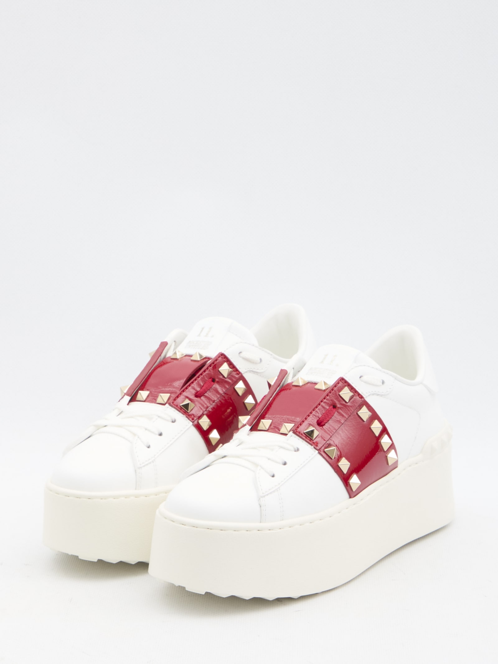 Shop Valentino Flatform Rockstud Untitled Sneakers In White