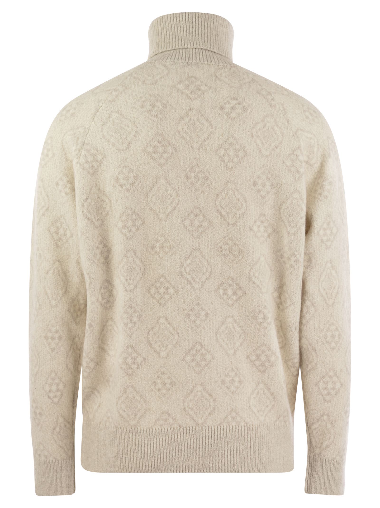 Shop Brunello Cucinelli Geometric Jacquard Turtleneck Sweater In Alpaca, Cotton And Wool In Cream