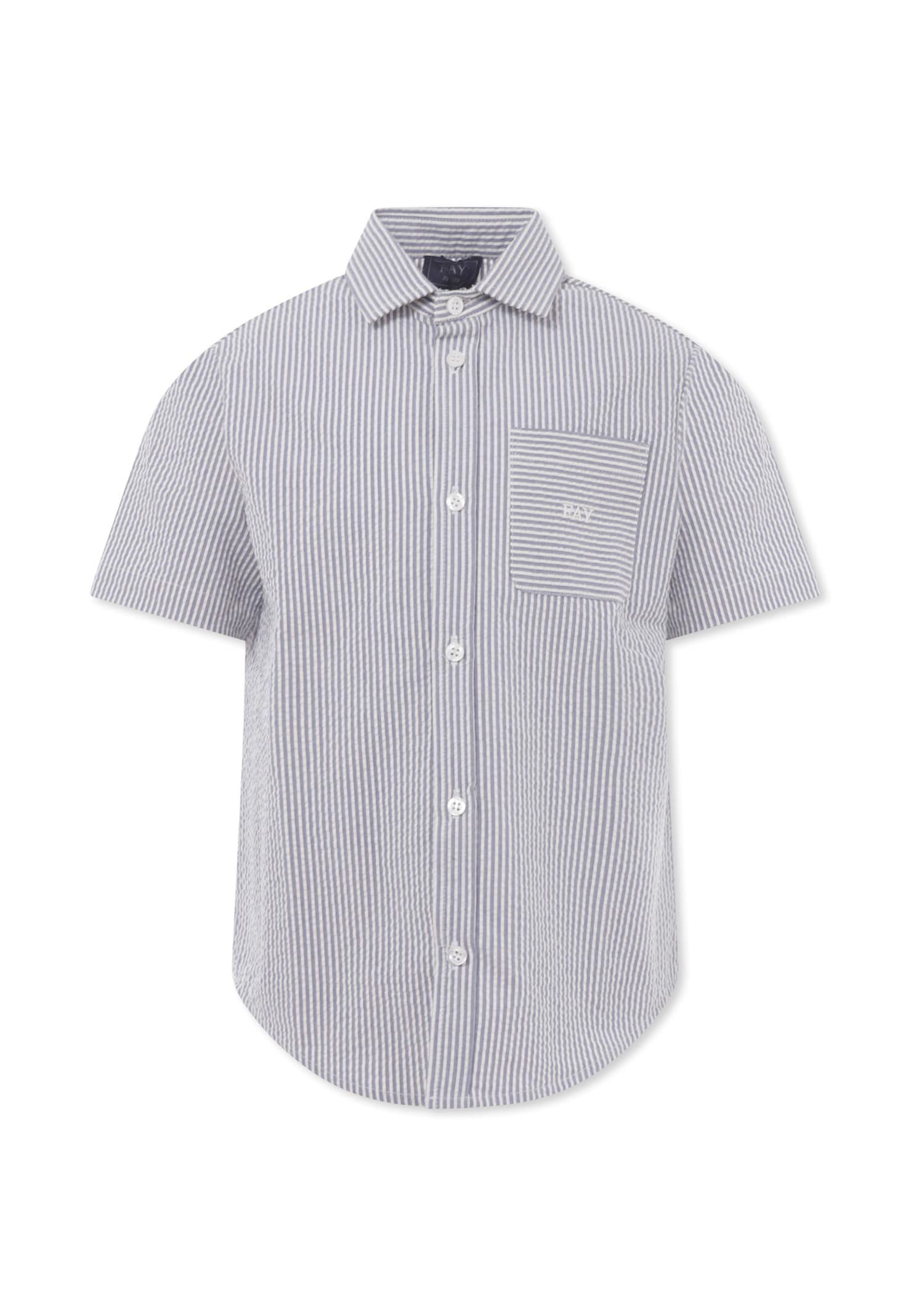 Fay Light Blue Shirt For Boy With Logo In Blue