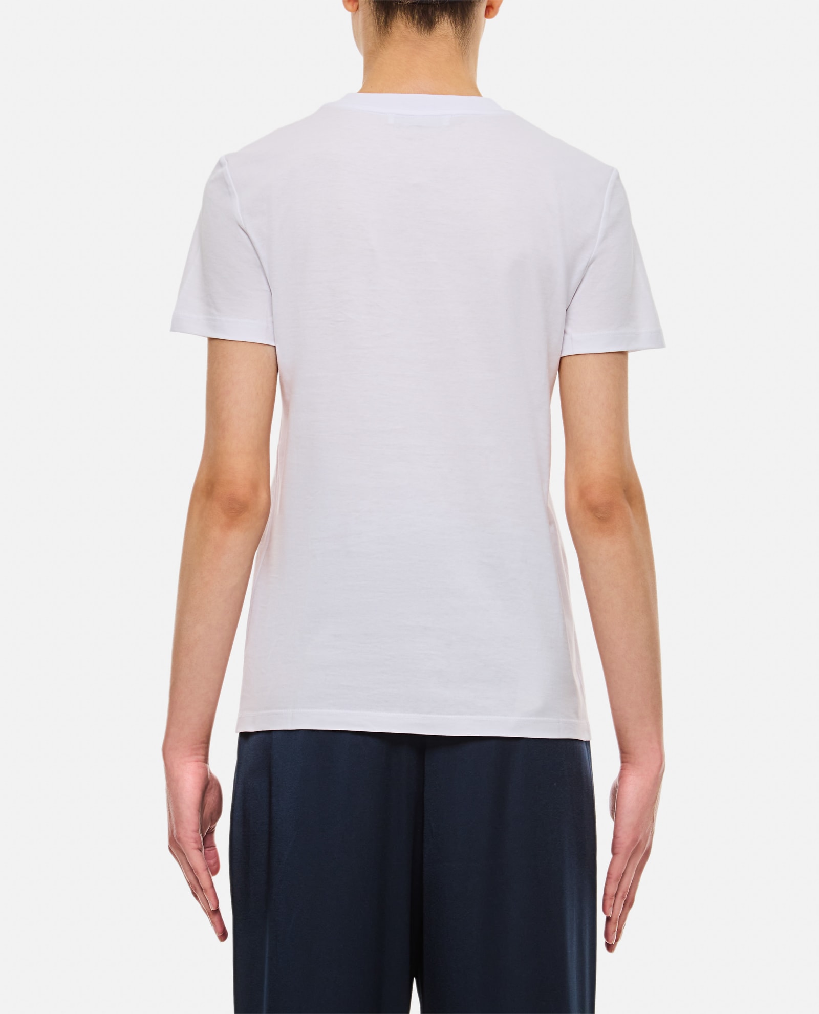 Max Mara Women 'papaia' White Crewneck T-shirt With Tonal Logo Embroidery On The Front In Cotton Wom In Optical White