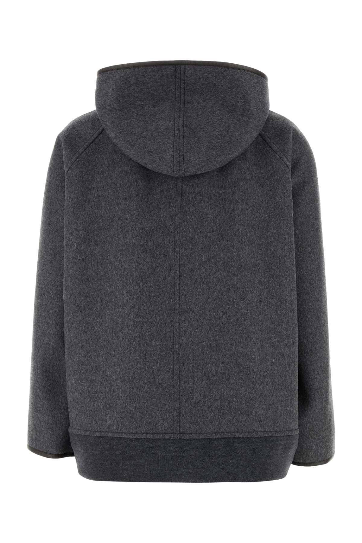 Bottega Veneta Women Double Face Wool Hooded Blouson With Leather Piping In Gray