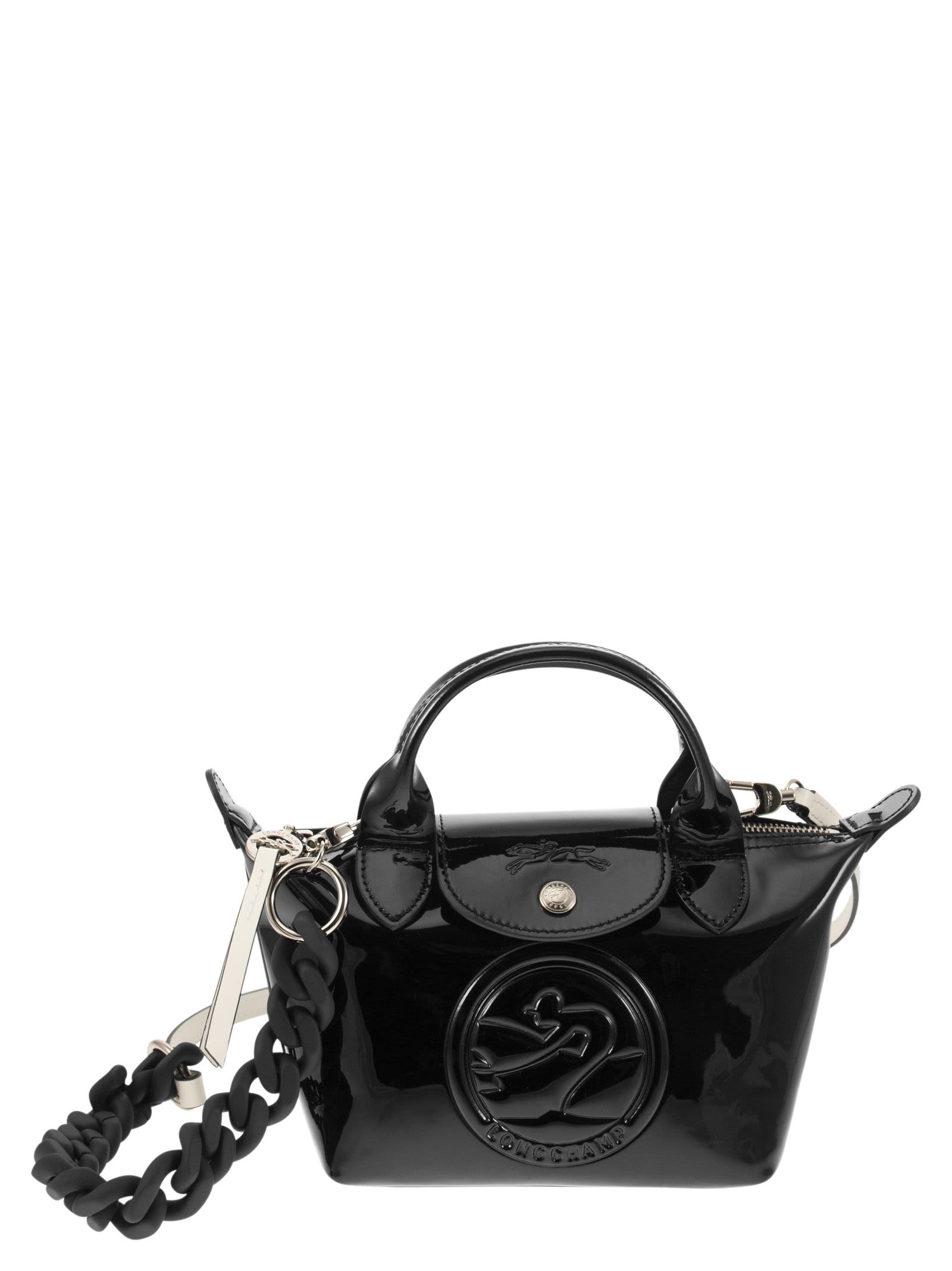 Longchamp Le Pliage Cuir Leather Key Case in Black