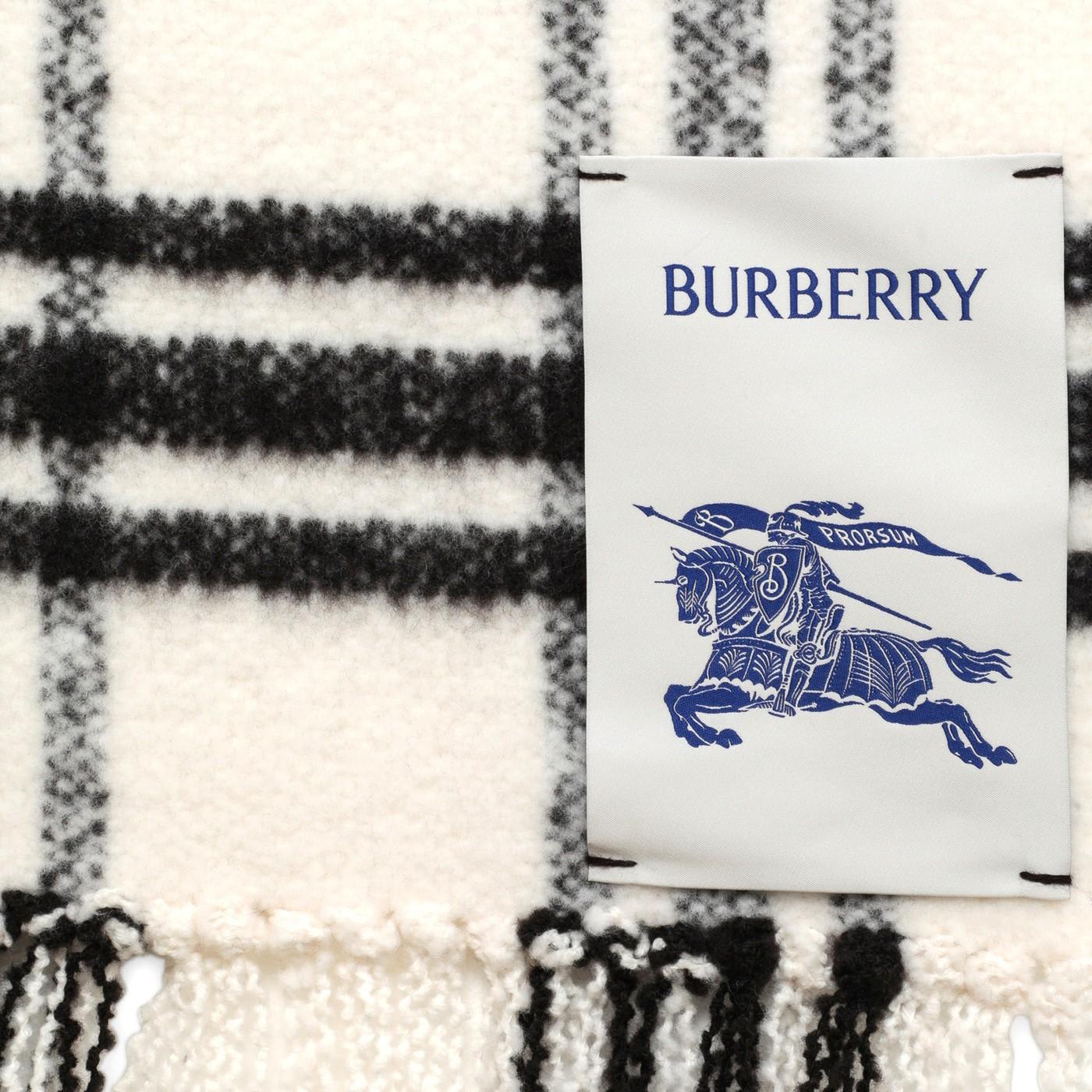 Shop Burberry White\/black Wool Scarf With Check Pattern