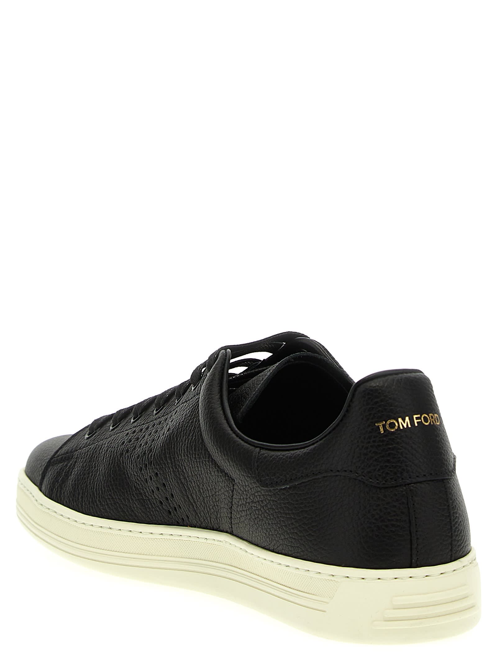 Shop Tom Ford Logo Leather Sneakers In Black/cream