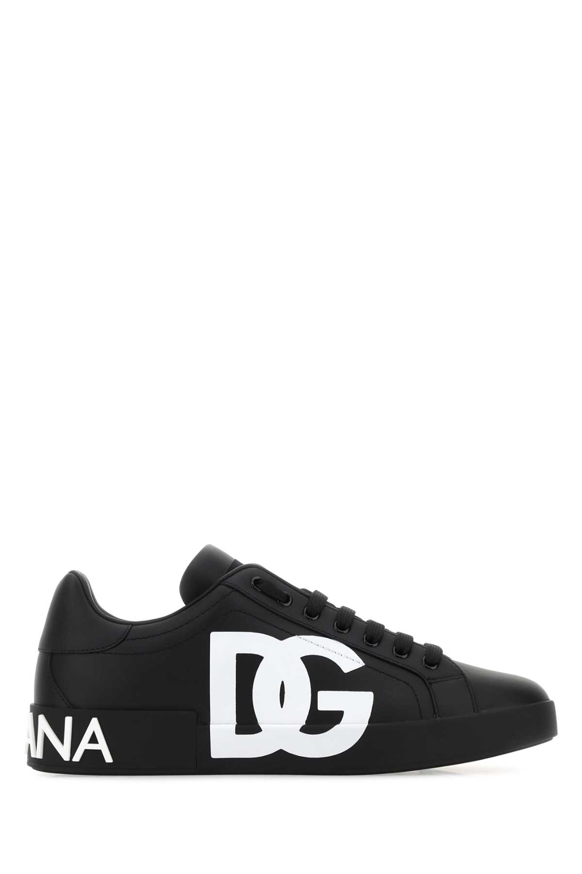 Shop Dolce & Gabbana Black Nappa Leather Portofino Sneakers In 8b956