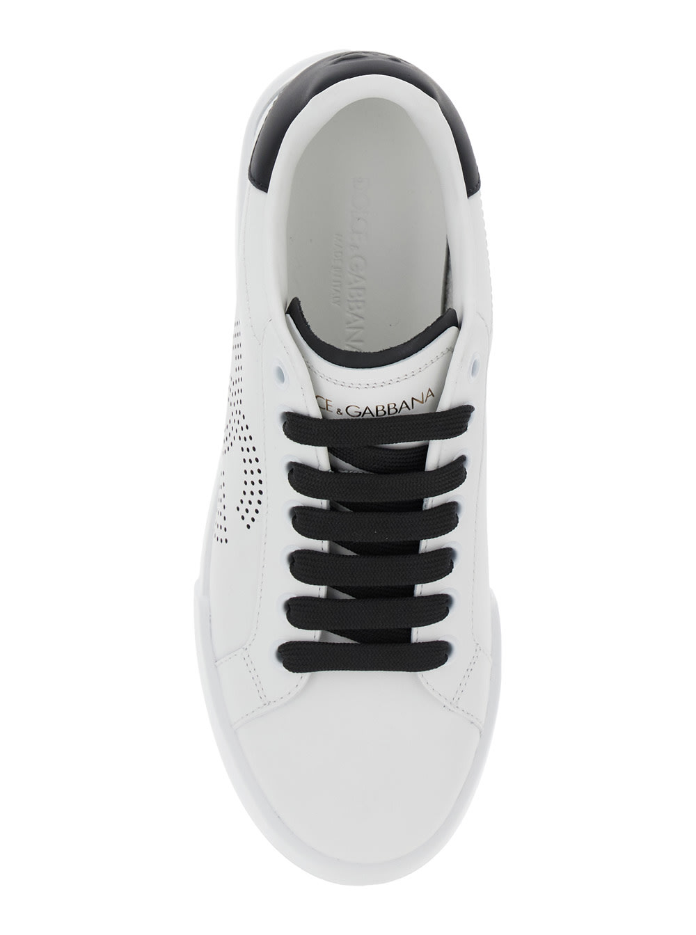 Dolce & Gabbana 'portofino Light' White Sneakers With Perforated Logo On The Side And Logo Patch On The Tongue In White Black