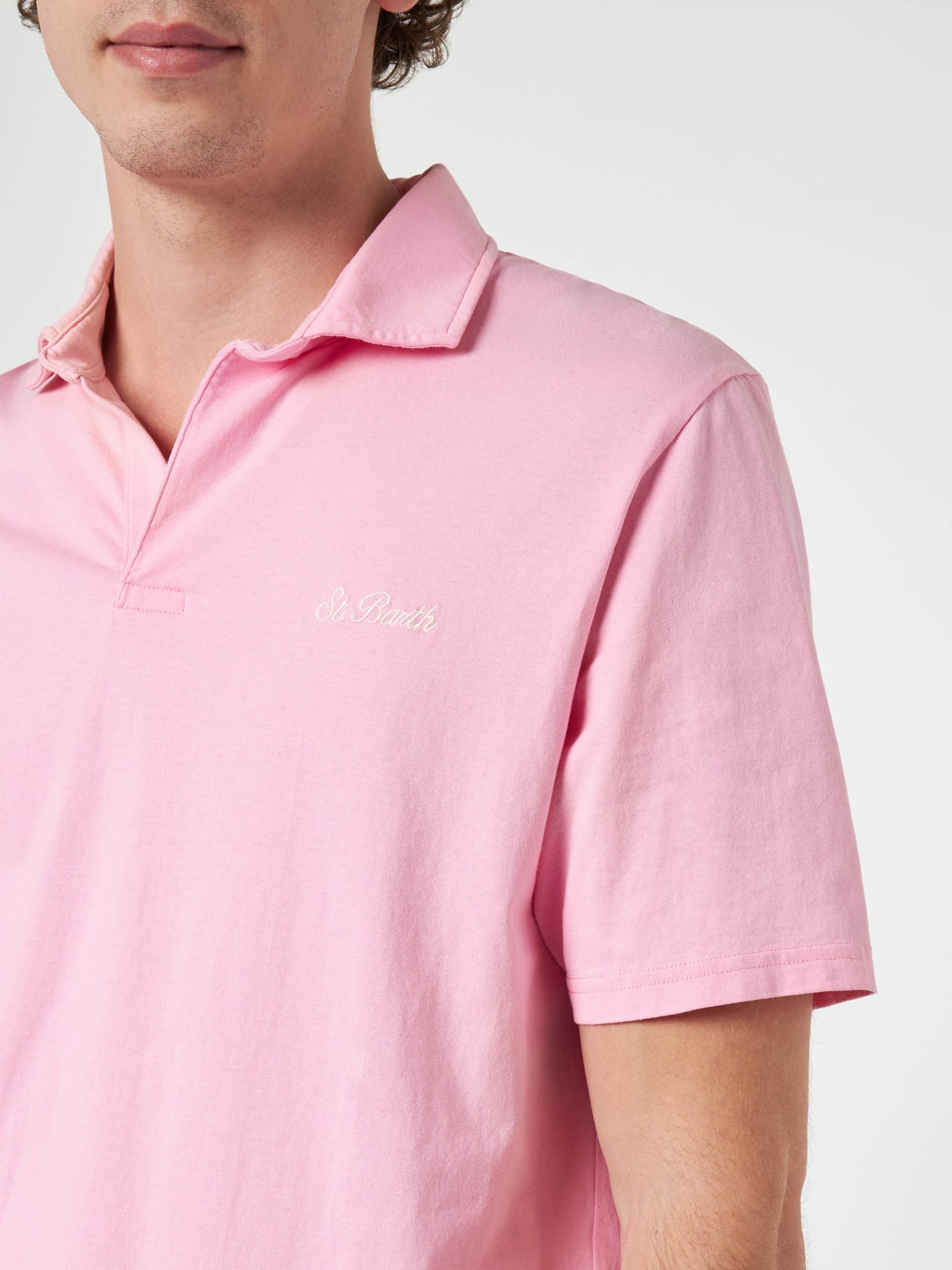 MC2 SAINT BARTH MAN PINK COTTON JERSEY POLO SHIRT BRIGHTON