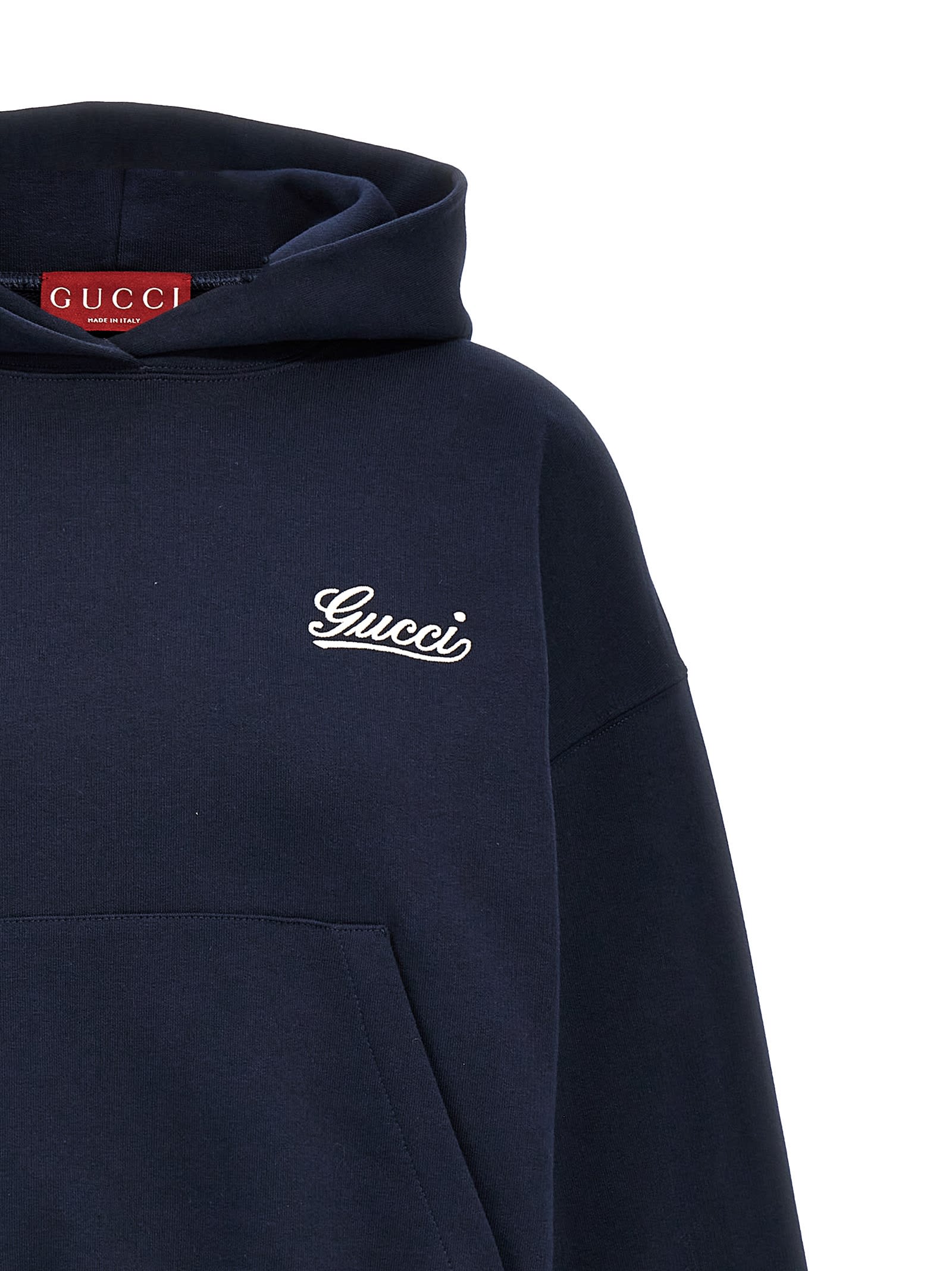 Shop Gucci Logo Embroidery Hoodie In Blue