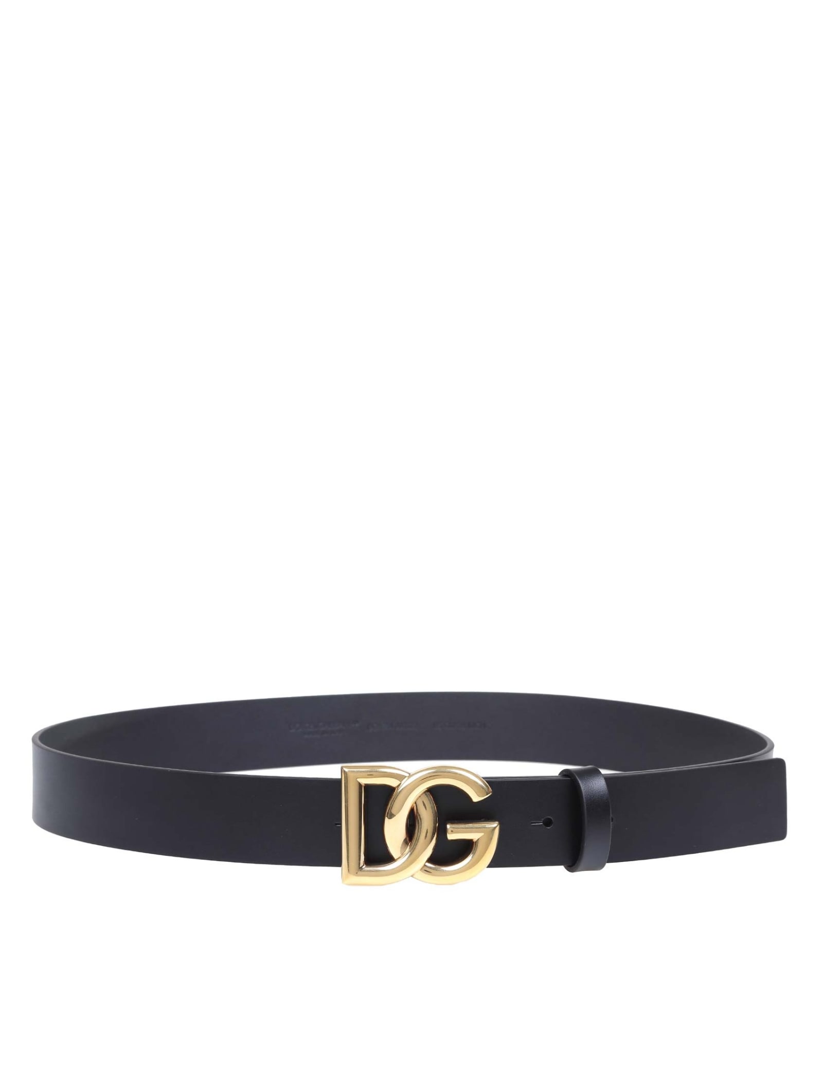 Shop Dolce & Gabbana Belt In Calfskin With Metal Crossed Dg Logo In Black/gold