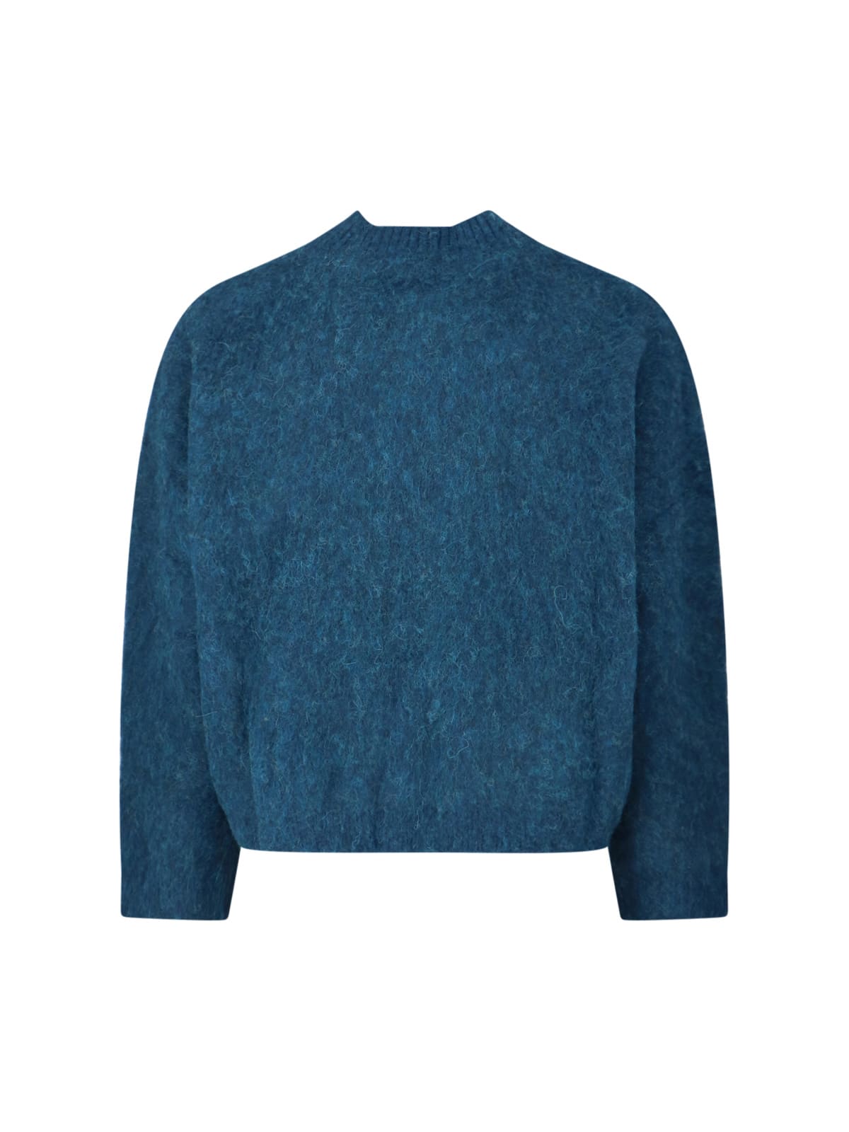 Martine Rose V-neck Mohair Sweater With Ribbed Trims And Prominent Logo In Blue