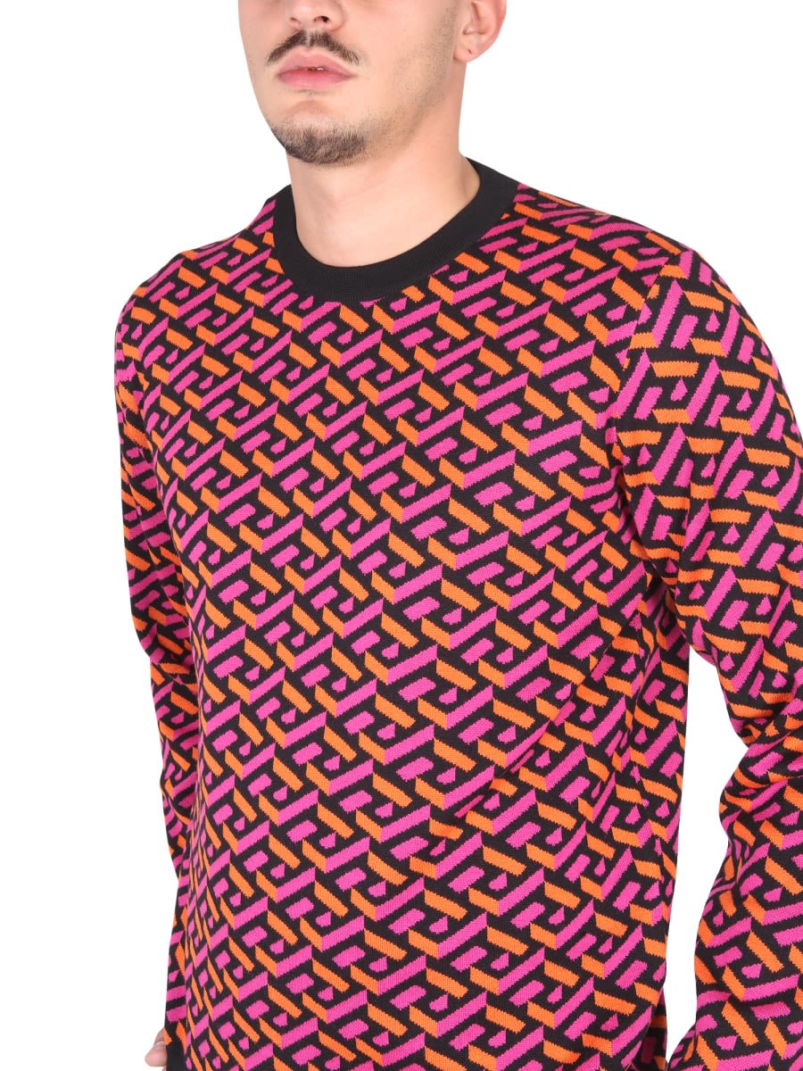 Shop Versace Jacquard Jersey La Greca In Multicolour