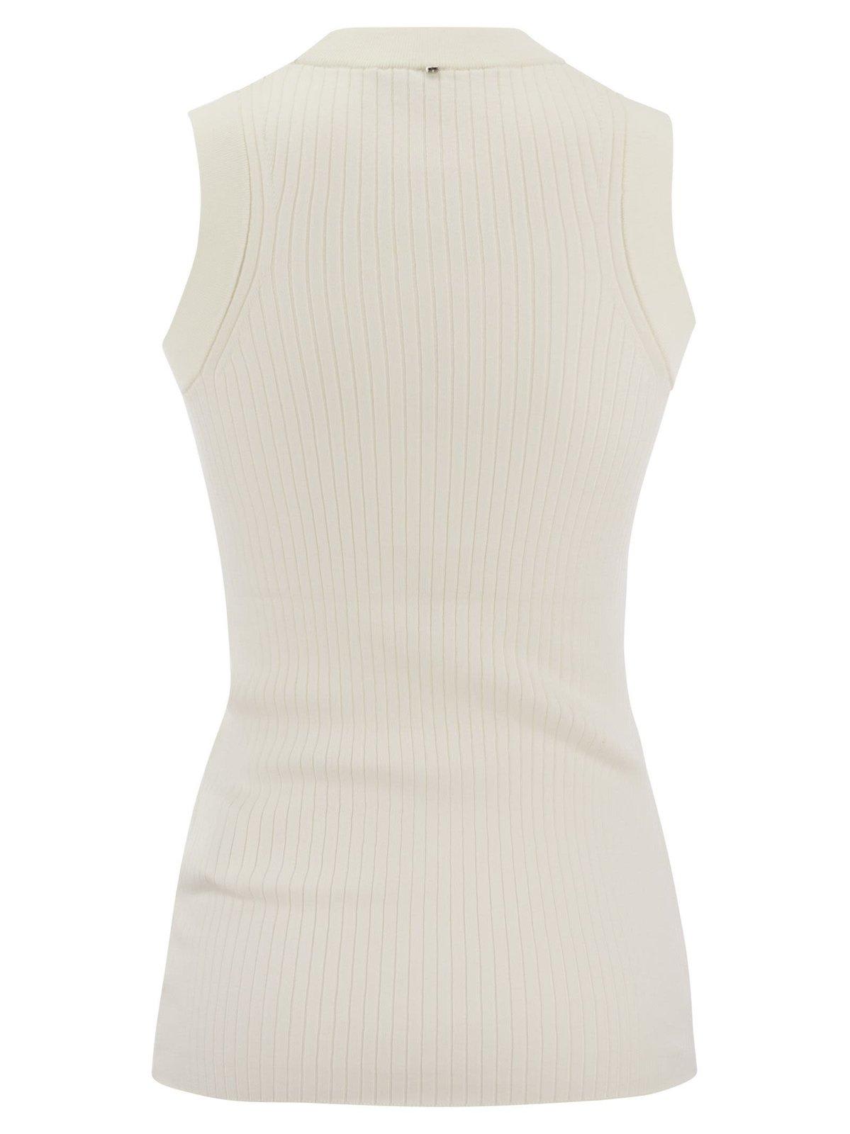 Shop Sportmax Crewneck Sleeveless Top In White