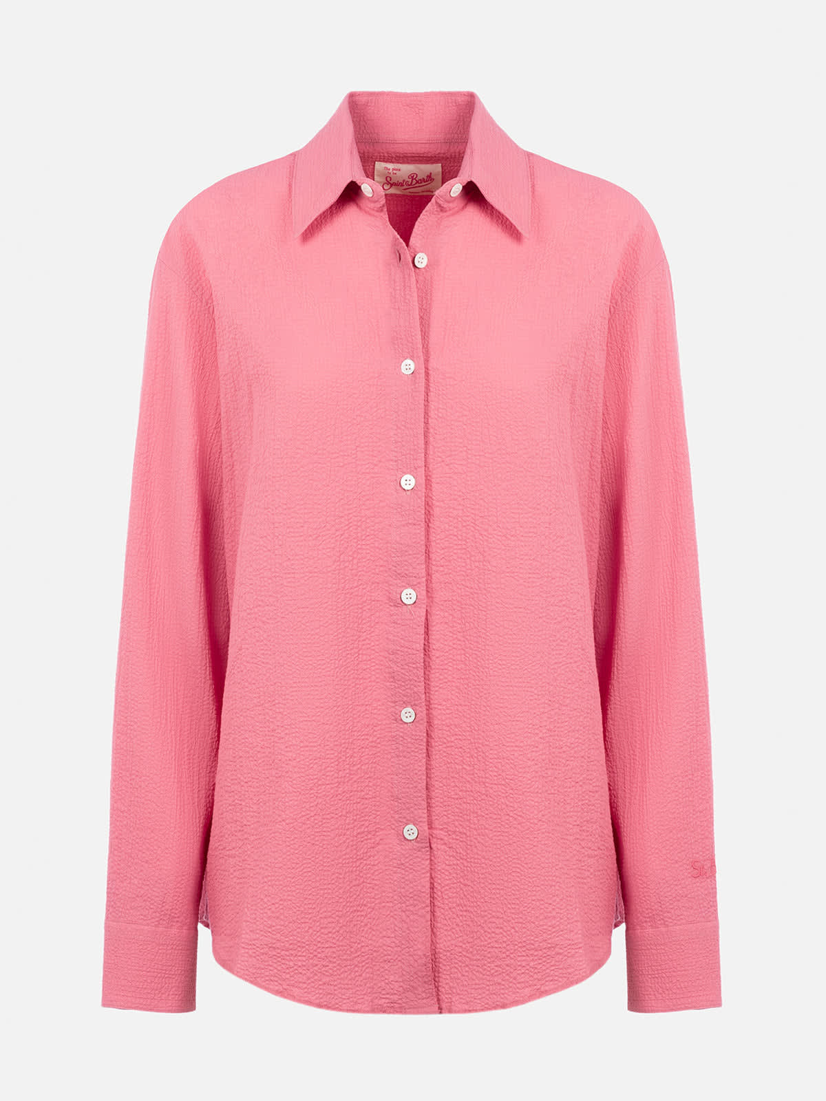 Mc2 Saint Barth Woman Pink Seersucker Shirt Aisha In Pink