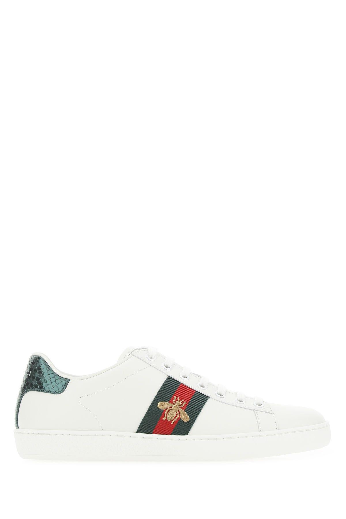 Gucci Ace Watersnake-trimmed Embroidered Leather Sneakers In White ...