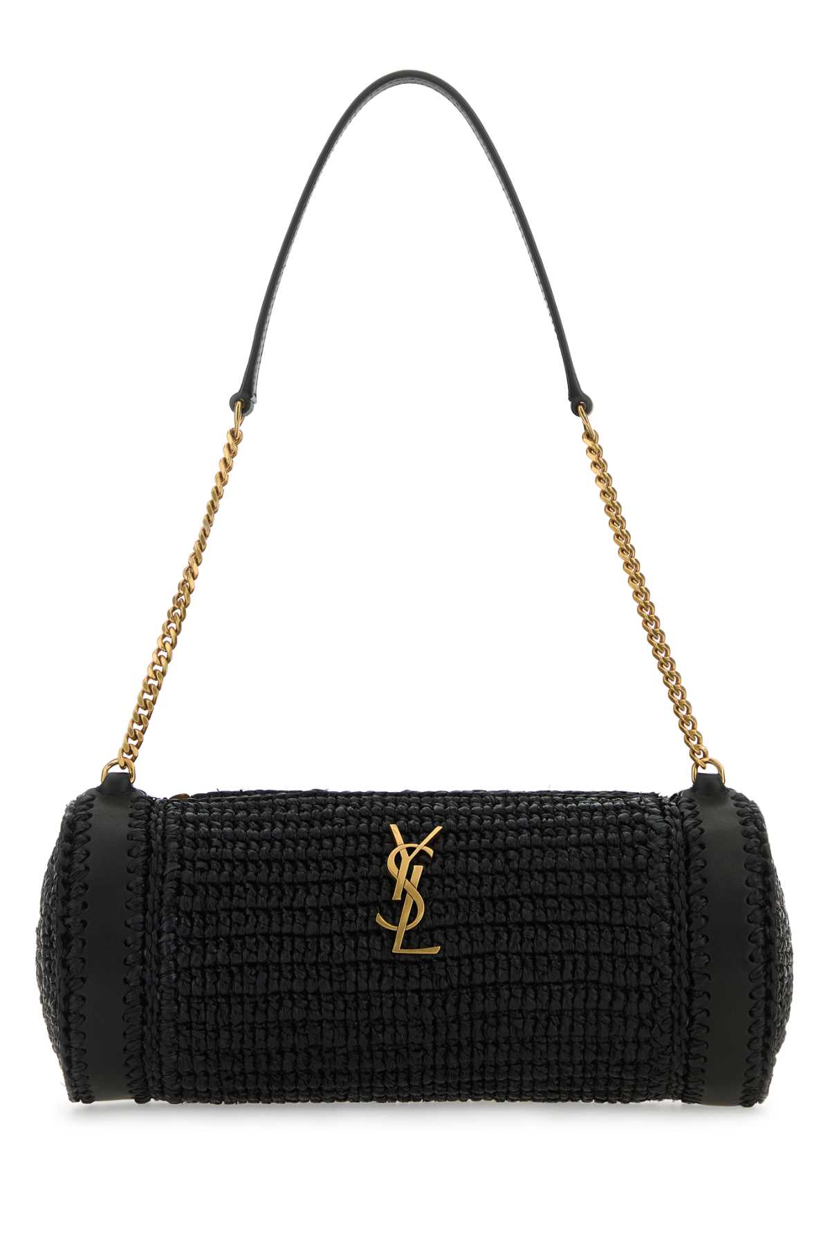 Saint Laurent Black Raffia And Leather Cassandre Shoulder Bag