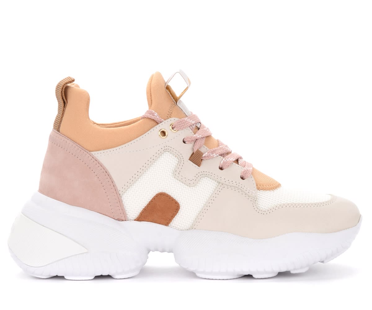 Hogan Interaction Sneaker In Beige Leather And Fabric